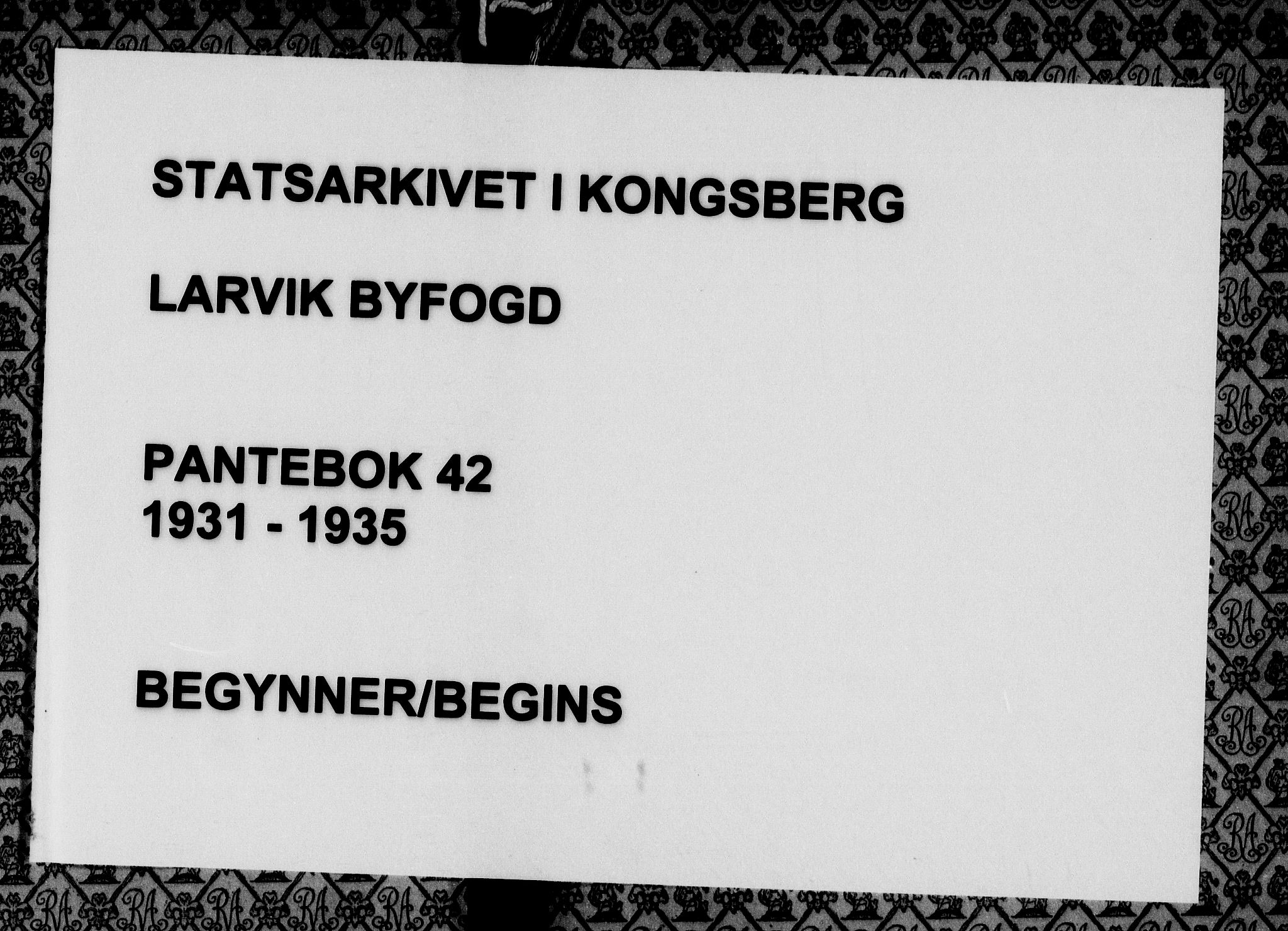 Larvik byfogd, SAKO/A-218/G/Ga/L0042: Pantebok nr. 42, 1931-1935