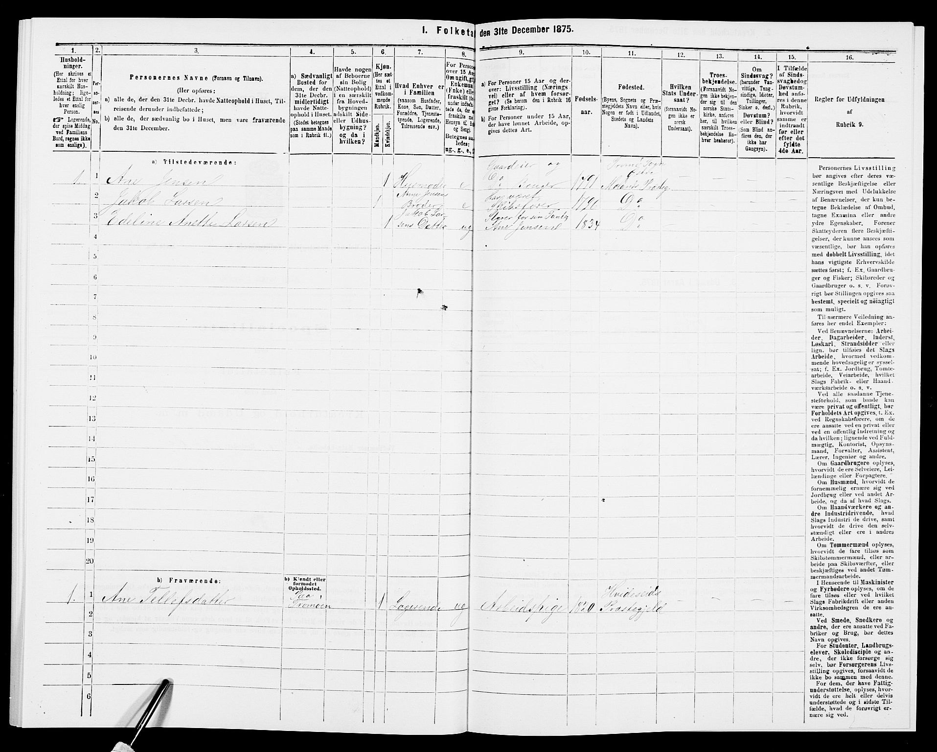 SAK, Folketelling 1875 for 0918P Austre Moland prestegjeld, 1875, s. 2308