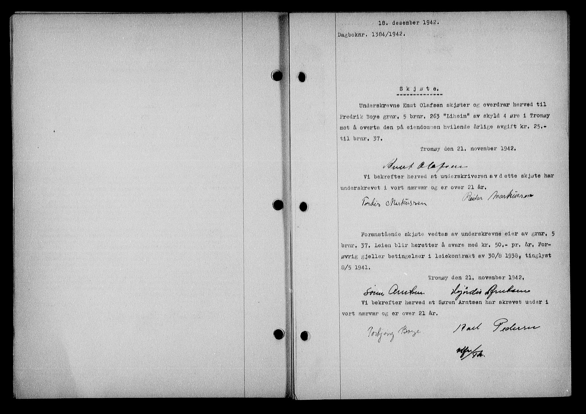 Nedenes sorenskriveri, AV/SAK-1221-0006/G/Gb/Gba/L0050: Pantebok nr. A-IV, 1942-1943, Dagboknr: 1384/1942