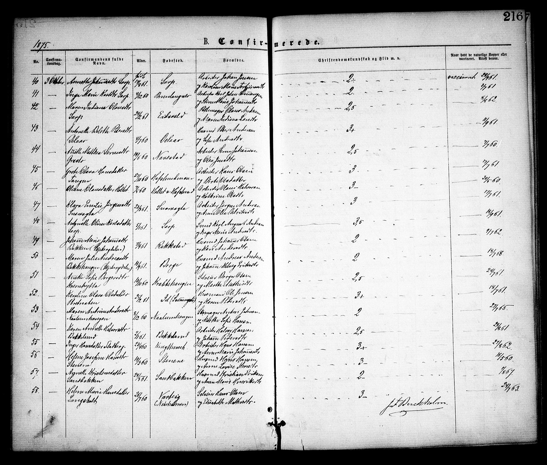 Skjeberg prestekontor Kirkebøker, AV/SAO-A-10923/F/Fa/L0008: Ministerialbok nr. I 8, 1869-1885, s. 216