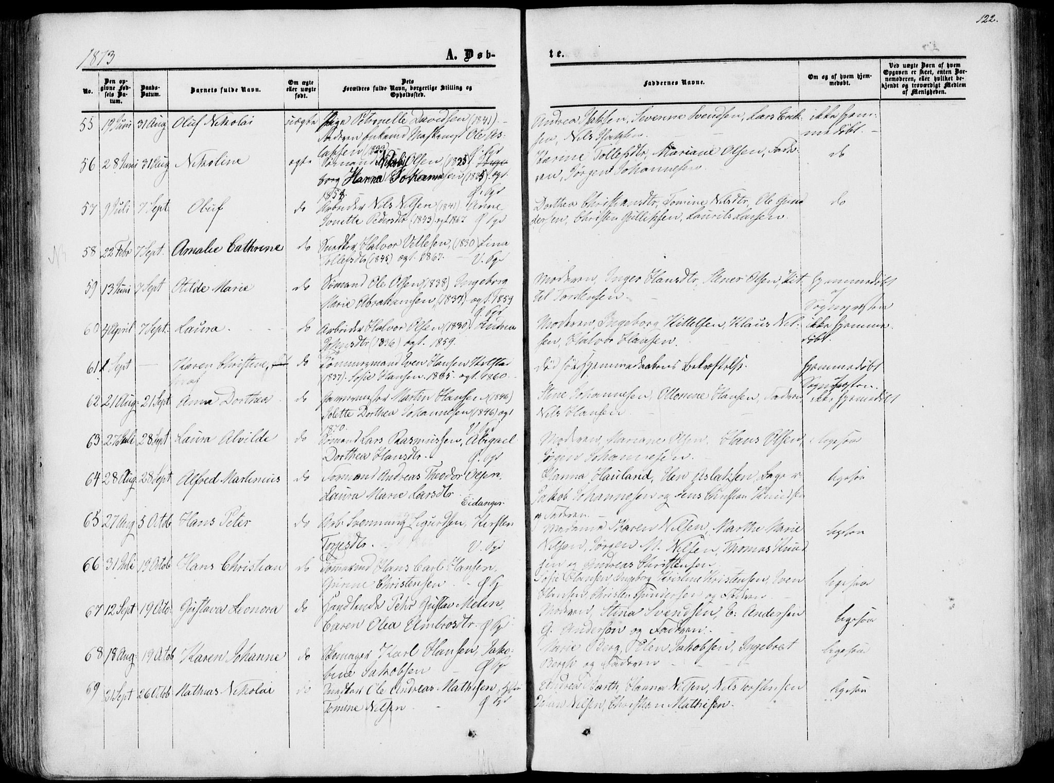 Porsgrunn kirkebøker , AV/SAKO-A-104/F/Fa/L0007: Ministerialbok nr. 7, 1858-1877, s. 122