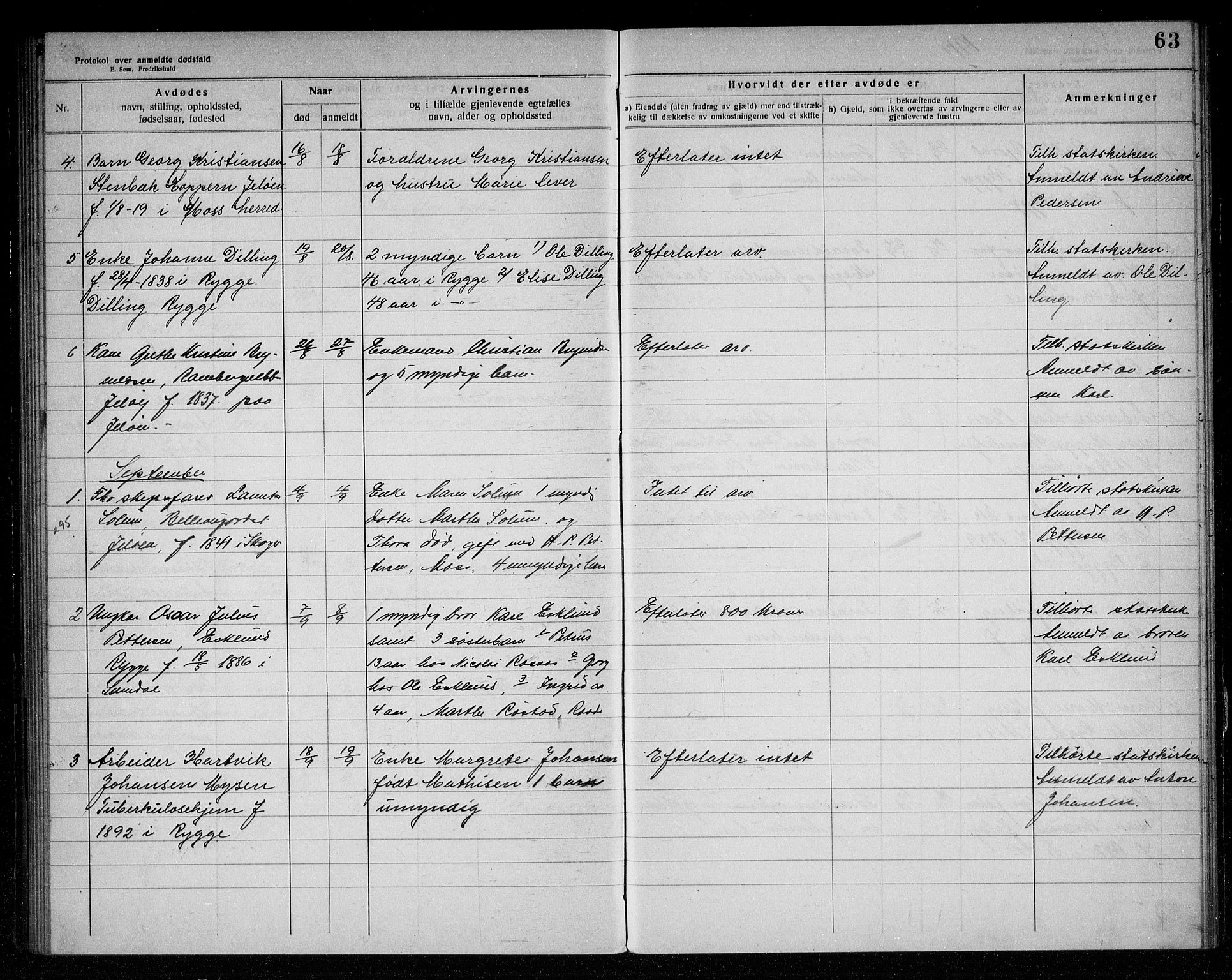 Rygge lensmannskontor, AV/SAO-A-10005/H/Ha/Haa/L0006: Dødsfallsprotokoll, 1916-1920, s. 63