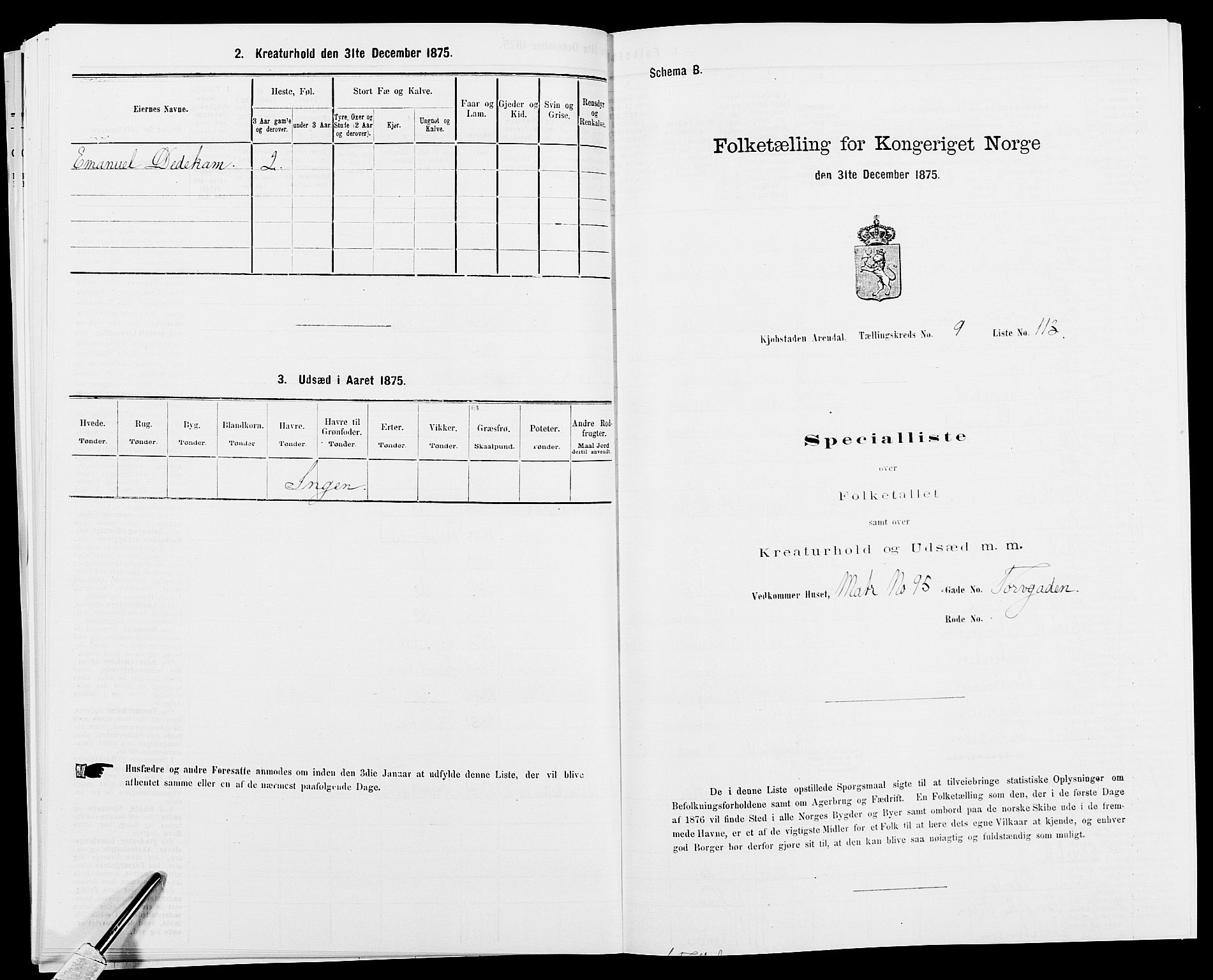 SAK, Folketelling 1875 for 0903P Arendal prestegjeld, 1875, s. 273