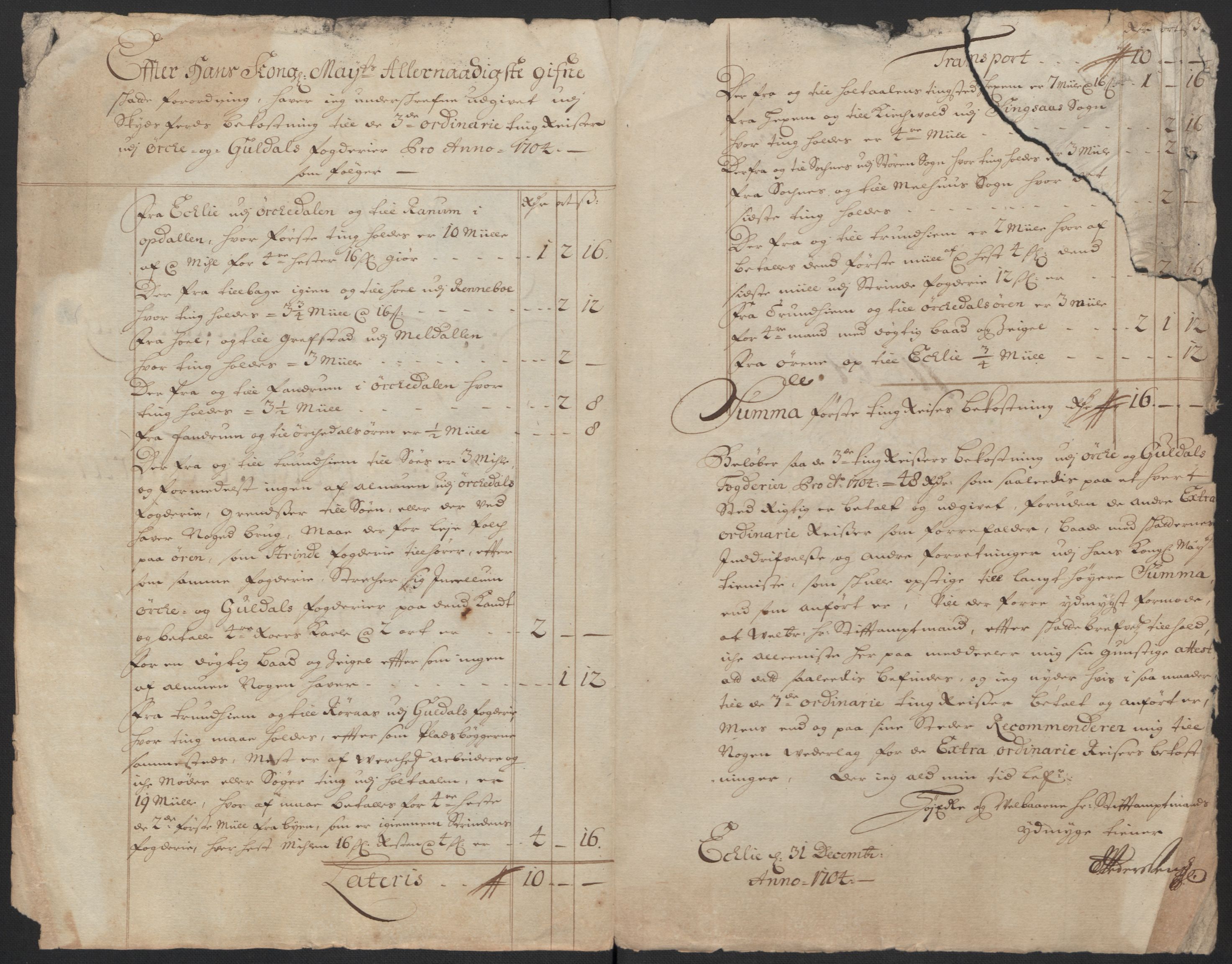 Rentekammeret inntil 1814, Reviderte regnskaper, Fogderegnskap, RA/EA-4092/R60/L3954: Fogderegnskap Orkdal og Gauldal, 1704, s. 439