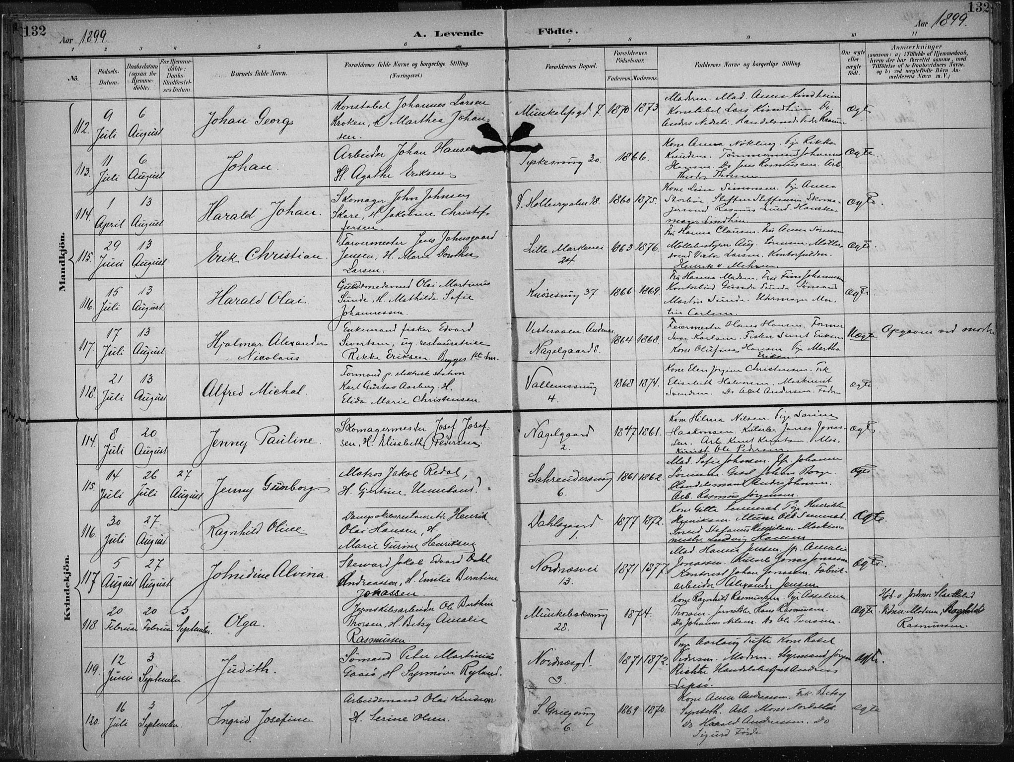 Nykirken Sokneprestembete, AV/SAB-A-77101/H/Haa/L0018: Ministerialbok nr. B 6, 1895-1903, s. 132