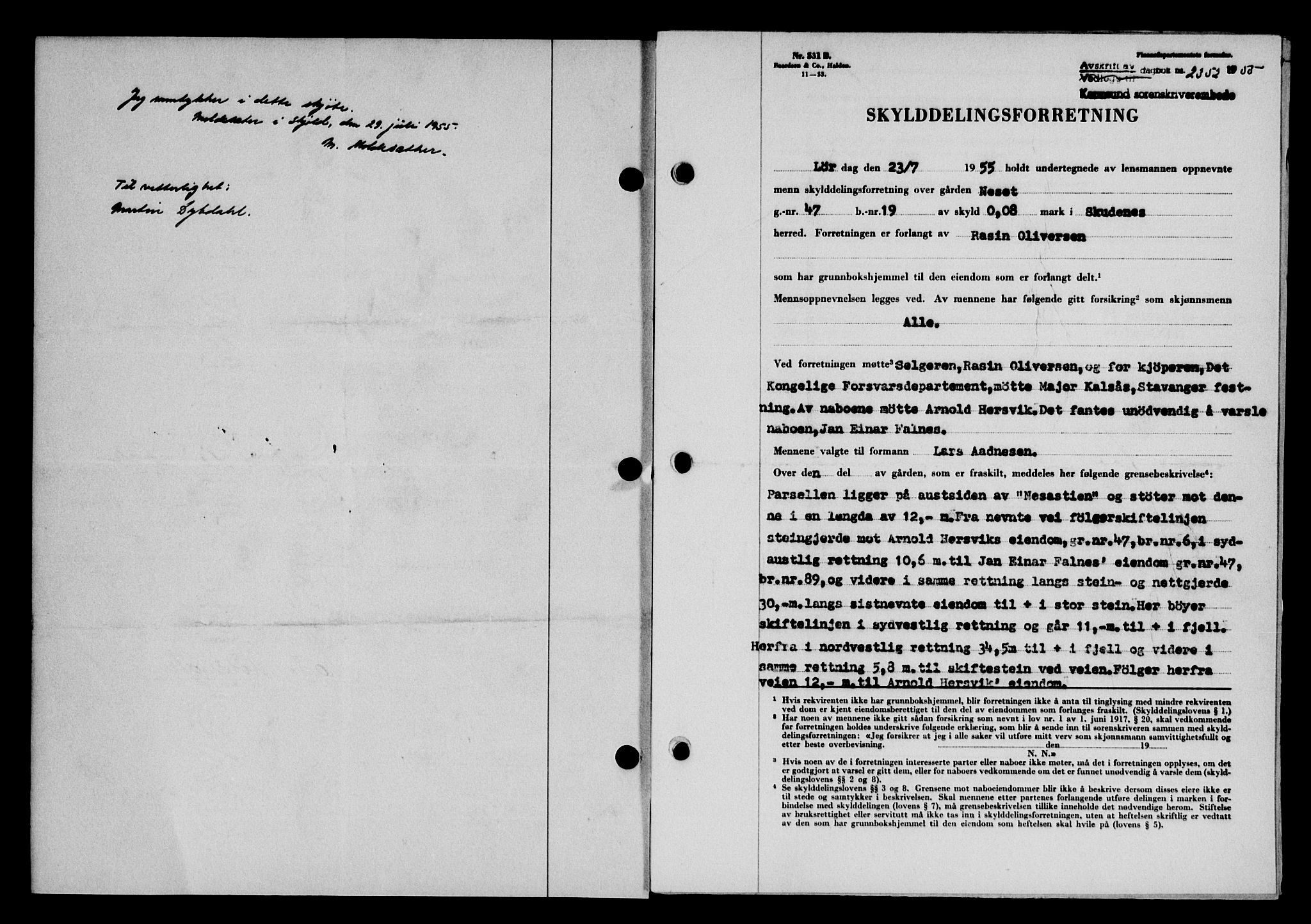 Karmsund sorenskriveri, SAST/A-100311/01/II/IIB/L0116: Pantebok nr. 96A, 1955-1955, Dagboknr: 2352/1955