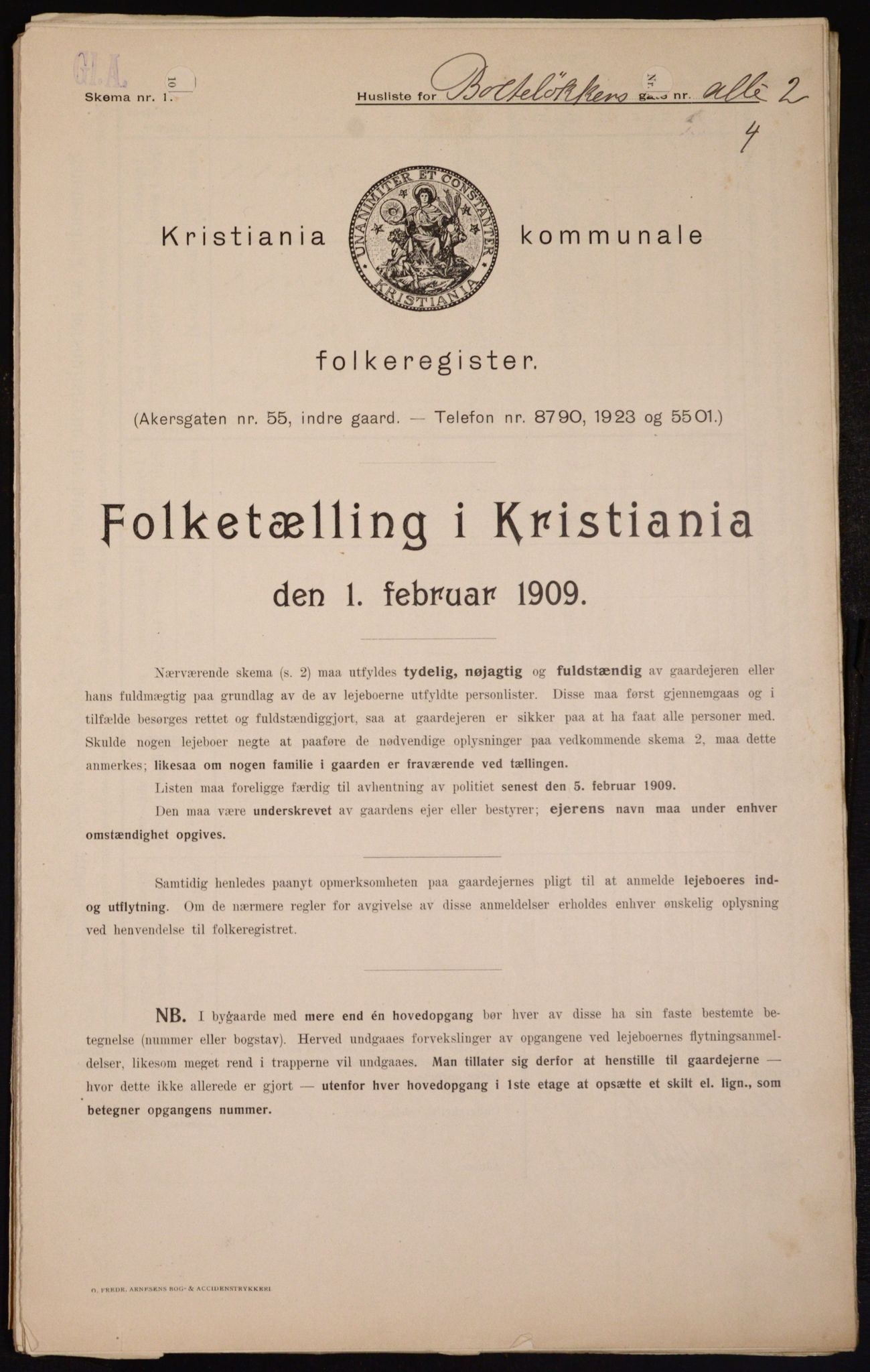 OBA, Kommunal folketelling 1.2.1909 for Kristiania kjøpstad, 1909, s. 7123