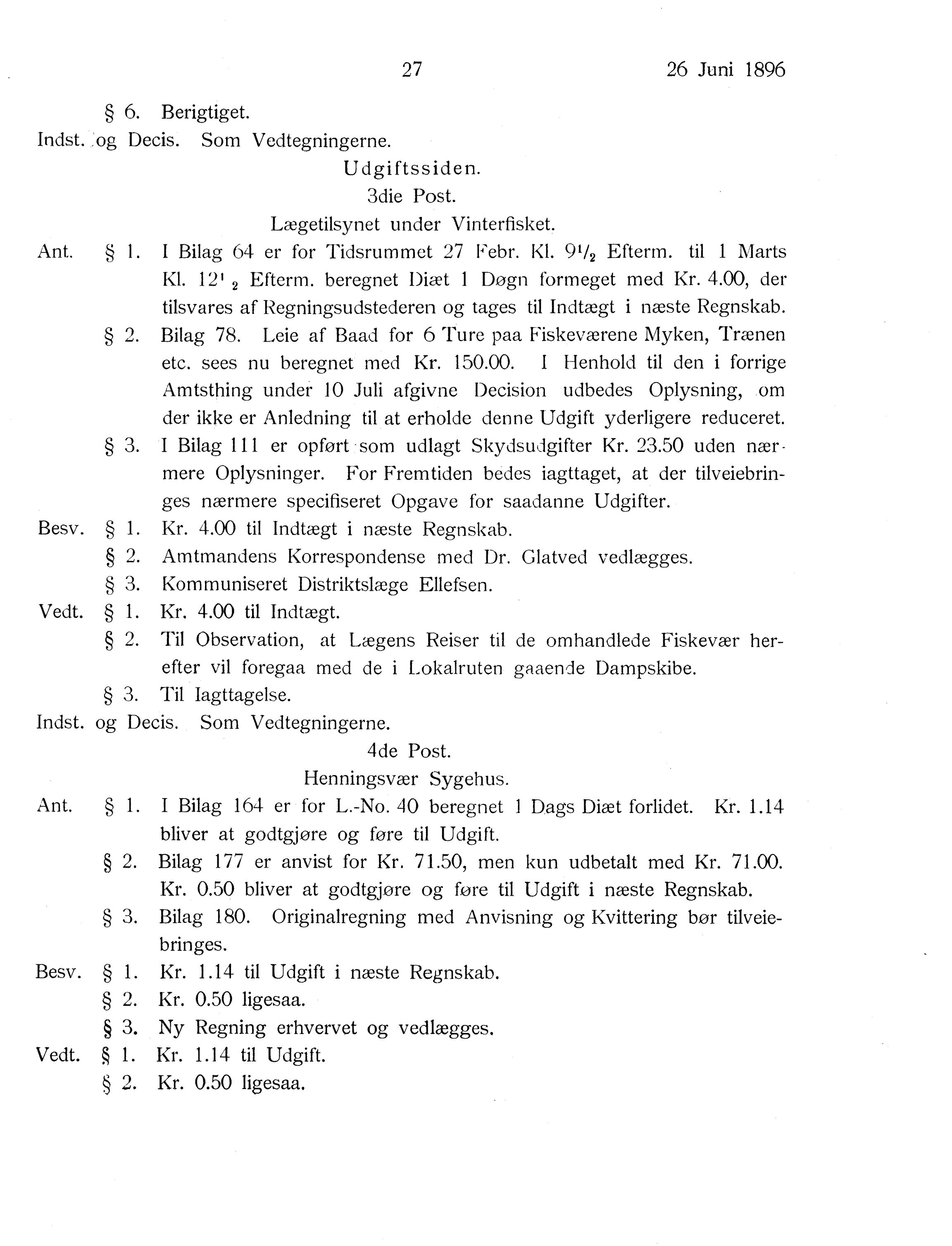 Nordland Fylkeskommune. Fylkestinget, AIN/NFK-17/176/A/Ac/L0019: Fylkestingsforhandlinger 1896, 1896