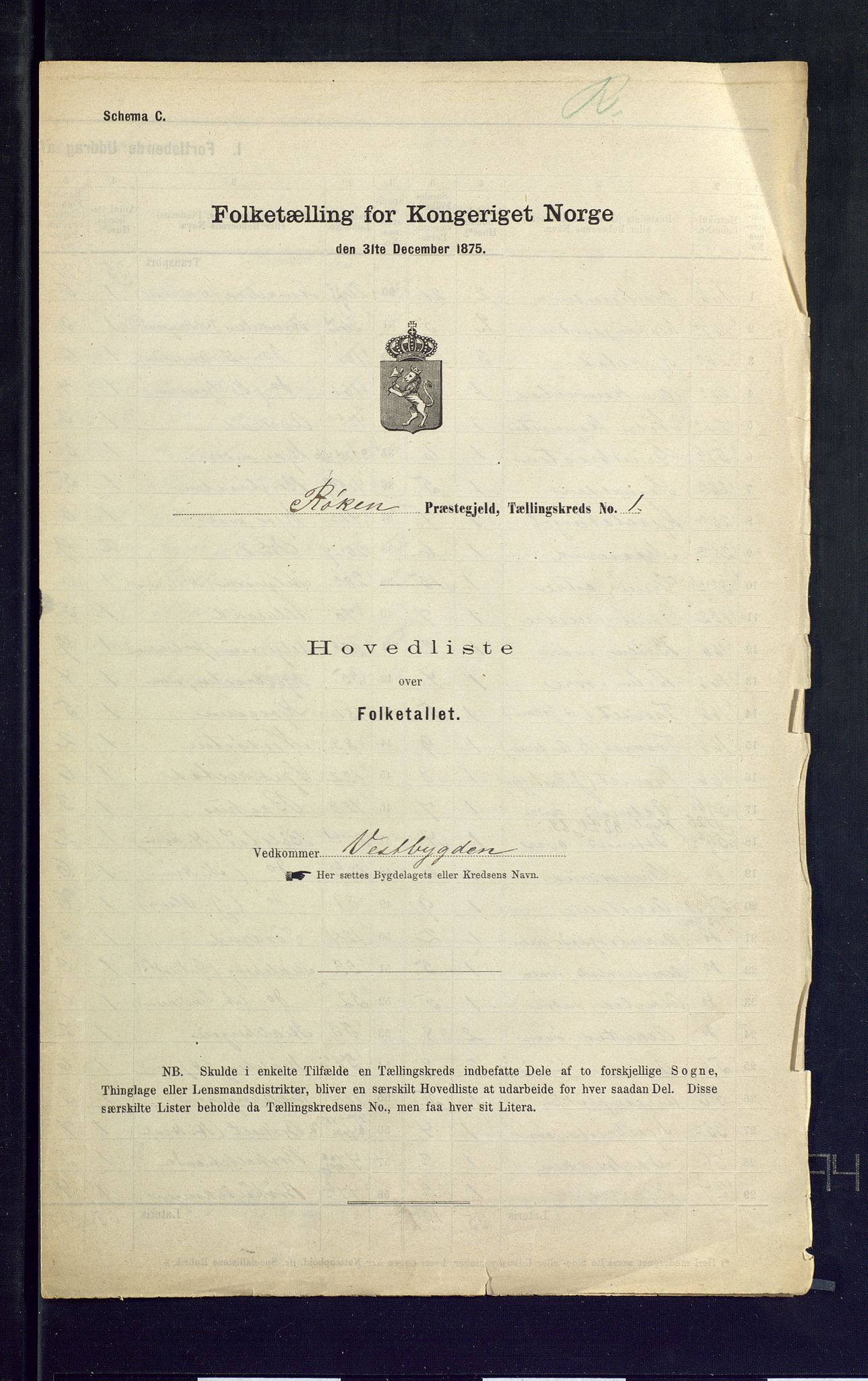 SAKO, Folketelling 1875 for 0627P Røyken prestegjeld, 1875, s. 2