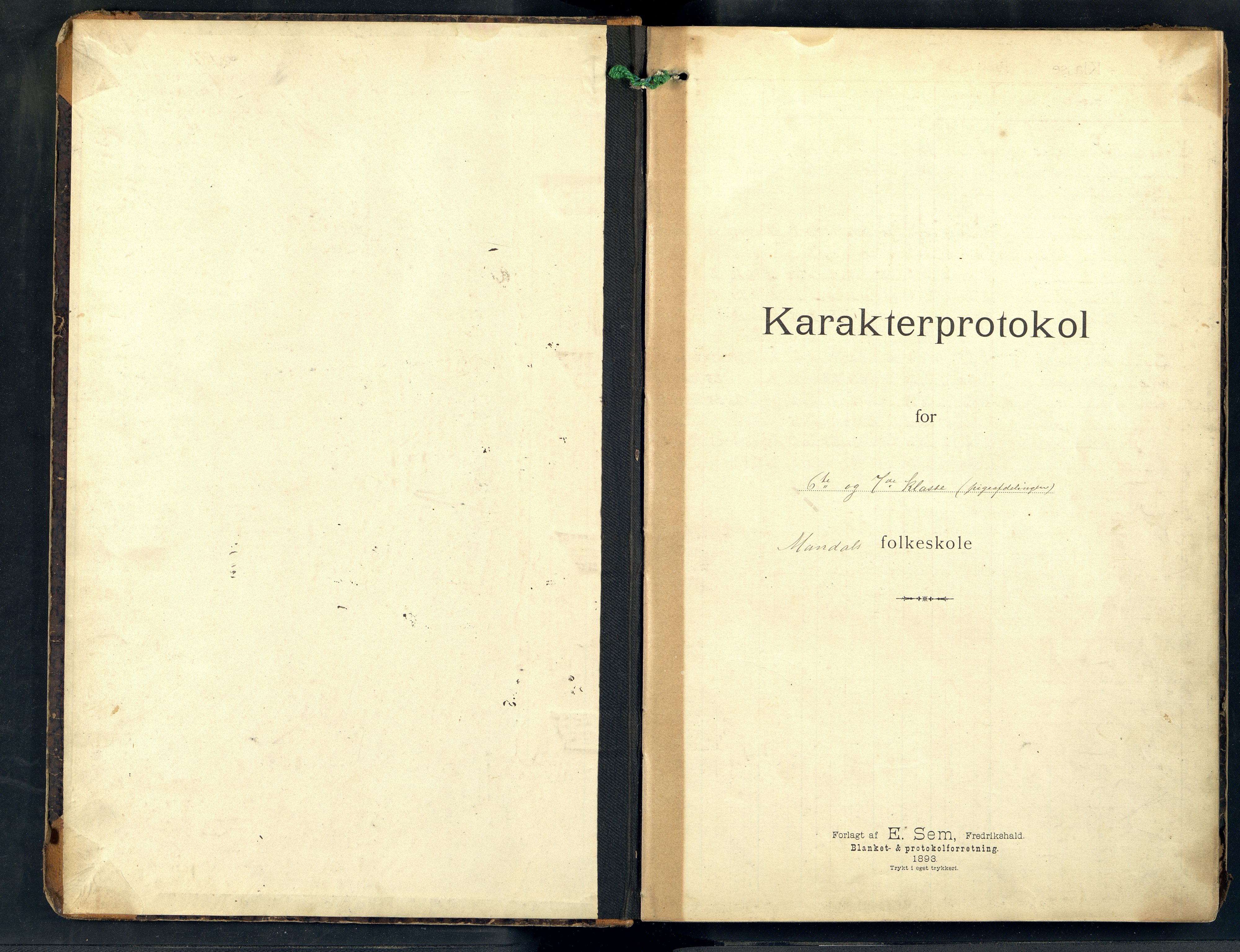 Mandal By - Mandal Allmueskole/Folkeskole/Skole, ARKSOR/1002MG551/G/L0011: Karakterprotokoll, 1893-1913