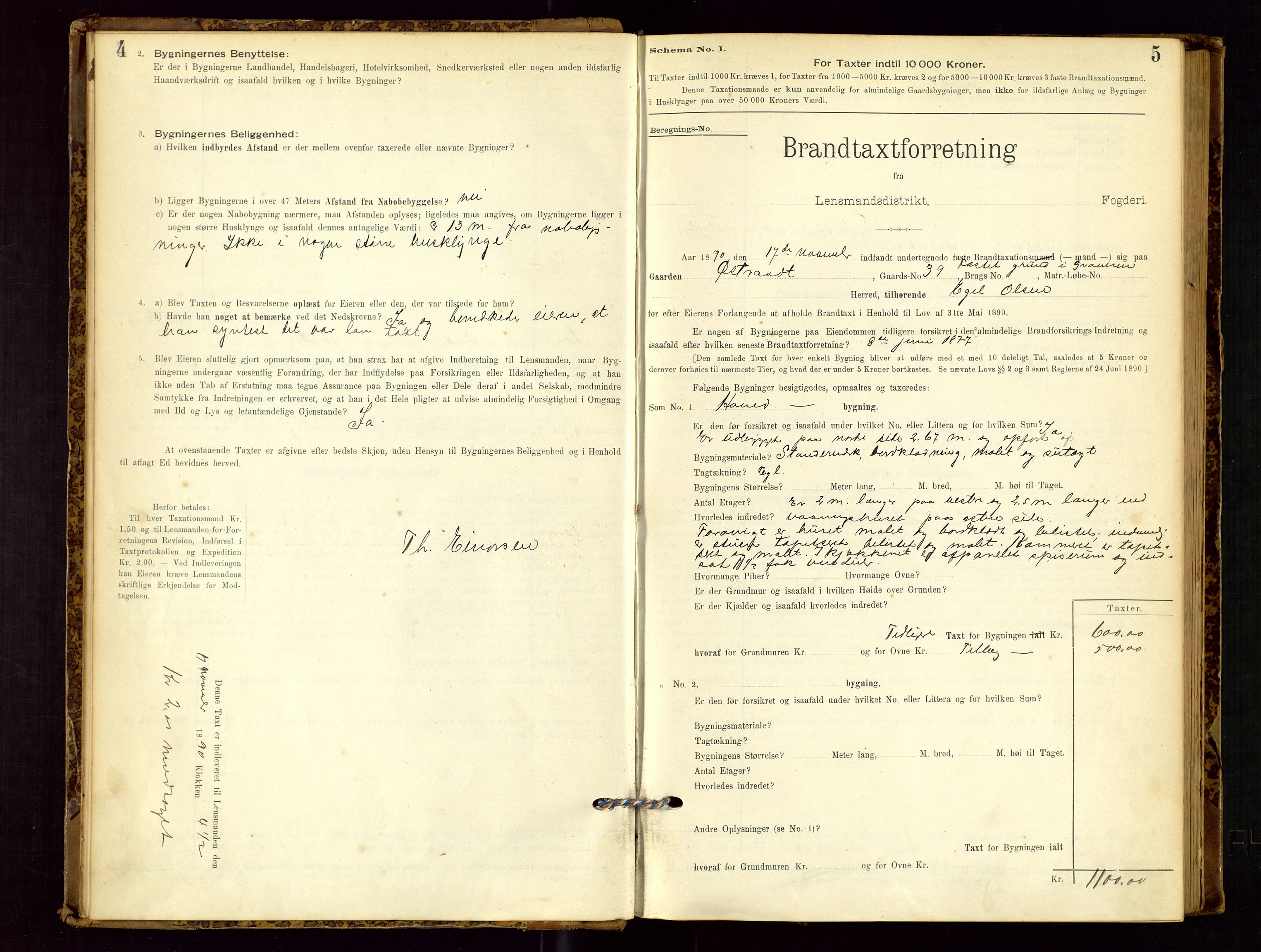 Høyland/Sandnes lensmannskontor, SAST/A-100166/Gob/L0001: "Brandtaxtprotokol", 1890-1913, s. 4-5