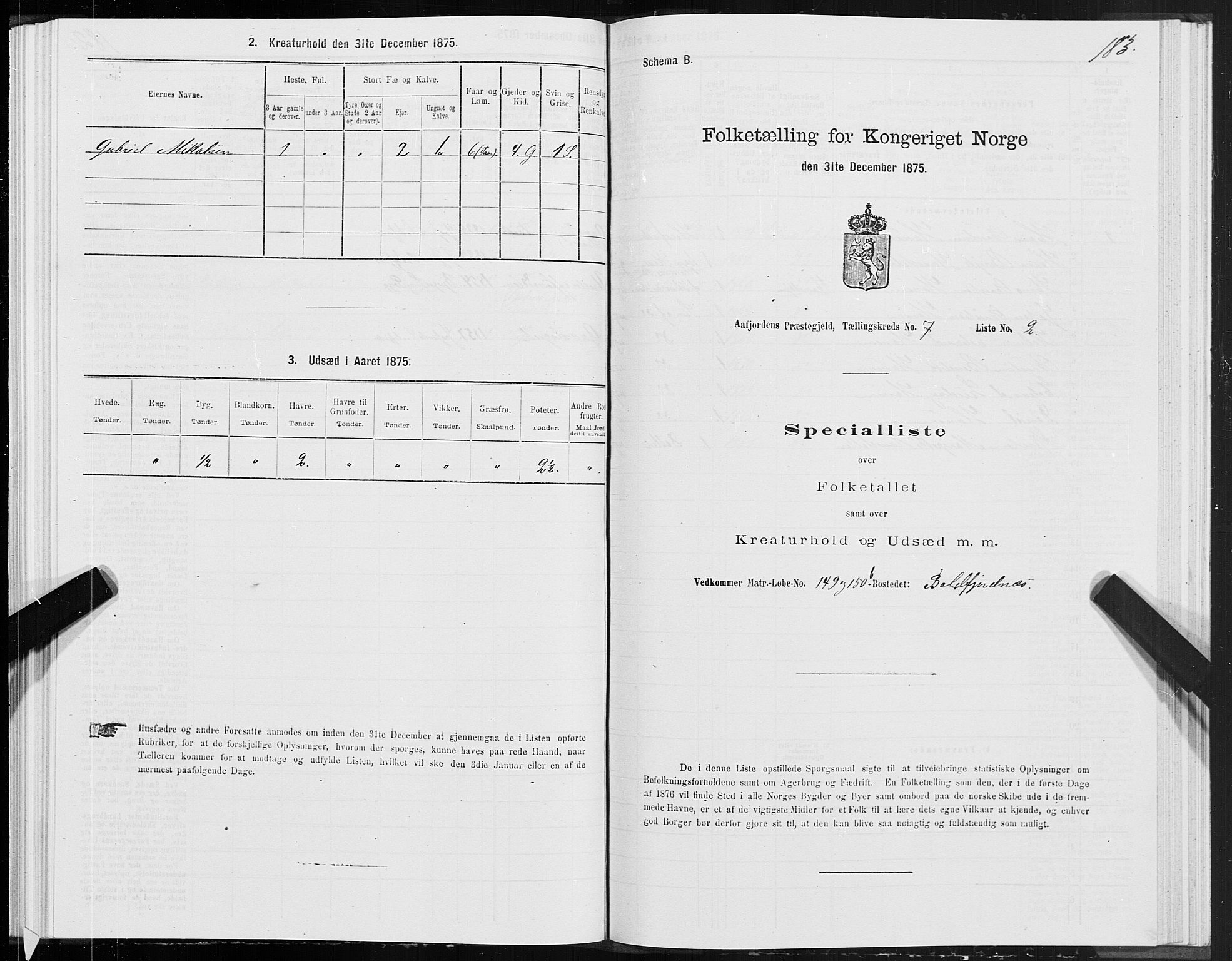 SAT, Folketelling 1875 for 1630P Aafjorden prestegjeld, 1875, s. 3183