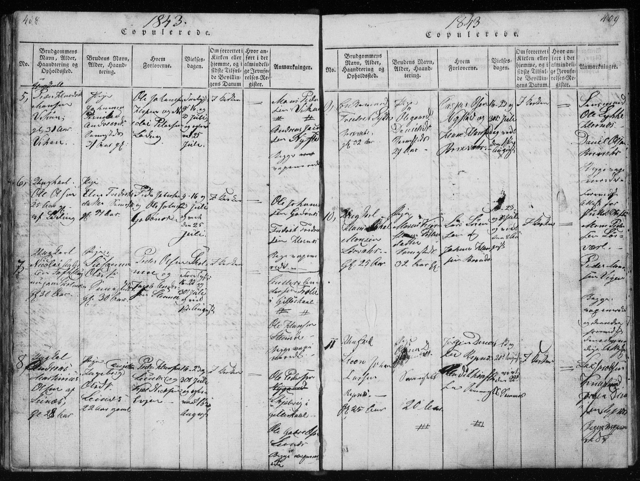 Ministerialprotokoller, klokkerbøker og fødselsregistre - Nordland, AV/SAT-A-1459/801/L0027: Klokkerbok nr. 801C02, 1835-1845, s. 408-409