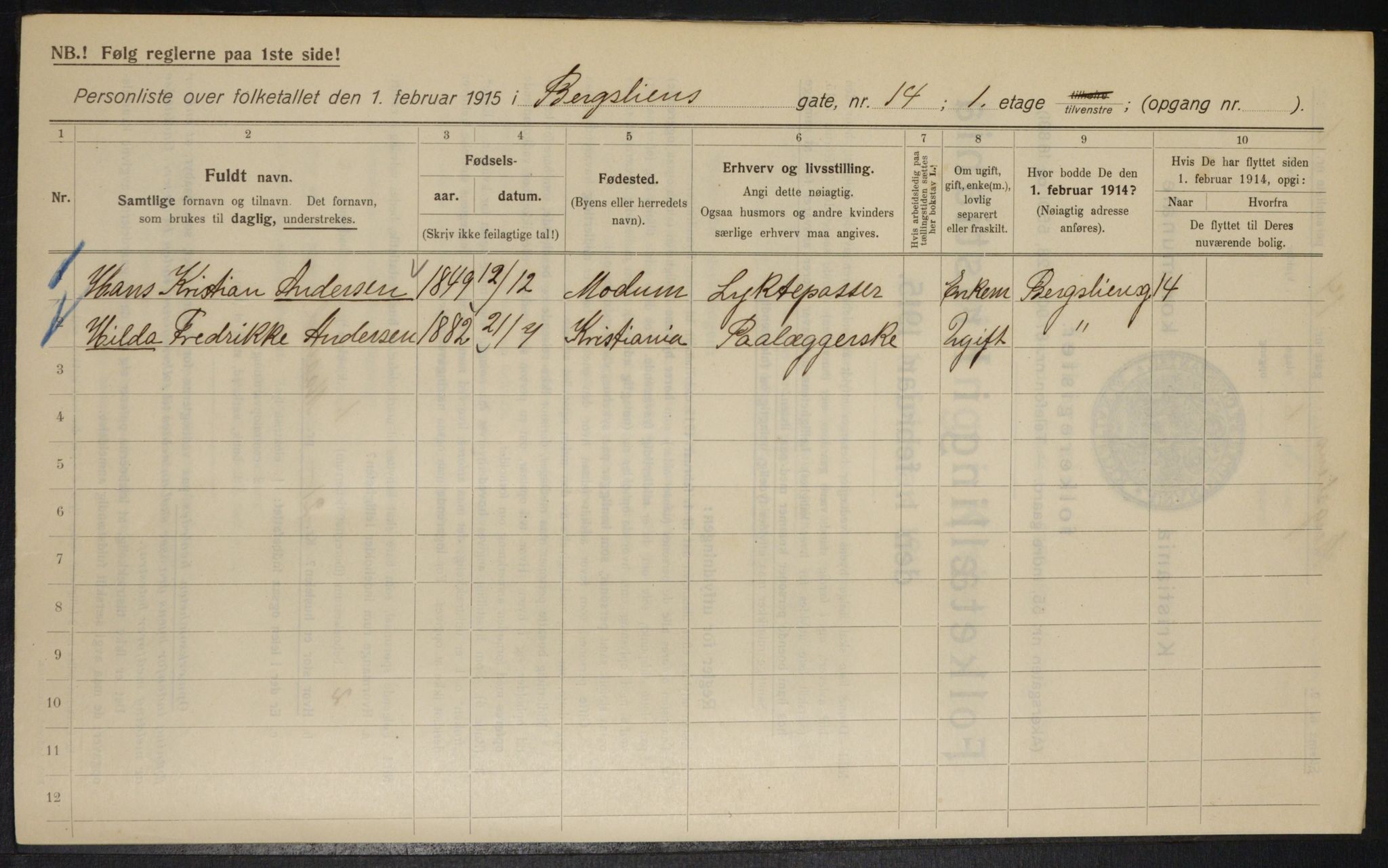 OBA, Kommunal folketelling 1.2.1915 for Kristiania, 1915, s. 4369