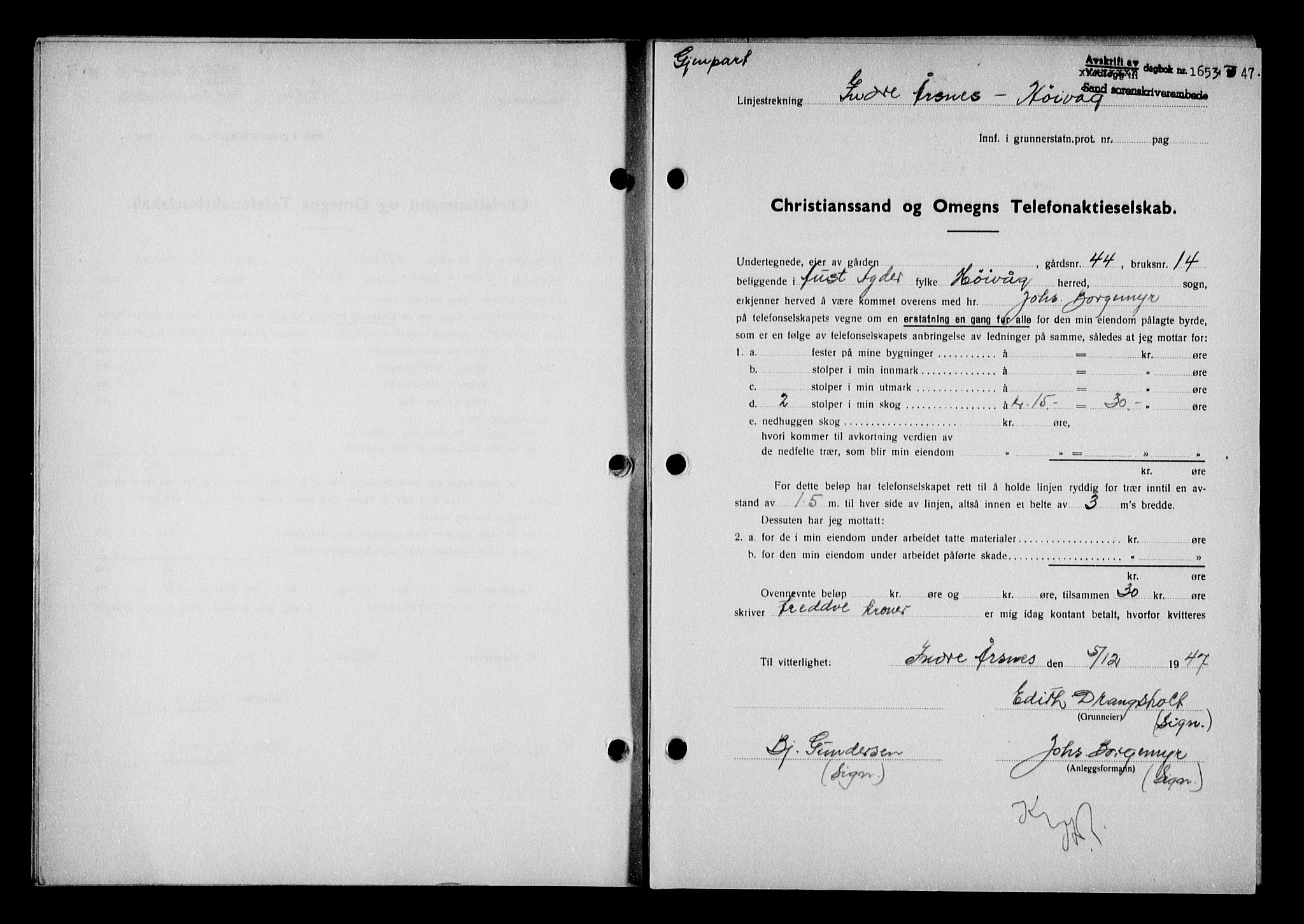 Vestre Nedenes/Sand sorenskriveri, SAK/1221-0010/G/Gb/Gba/L0057: Pantebok nr. A 10, 1947-1948, Dagboknr: 1653/1947