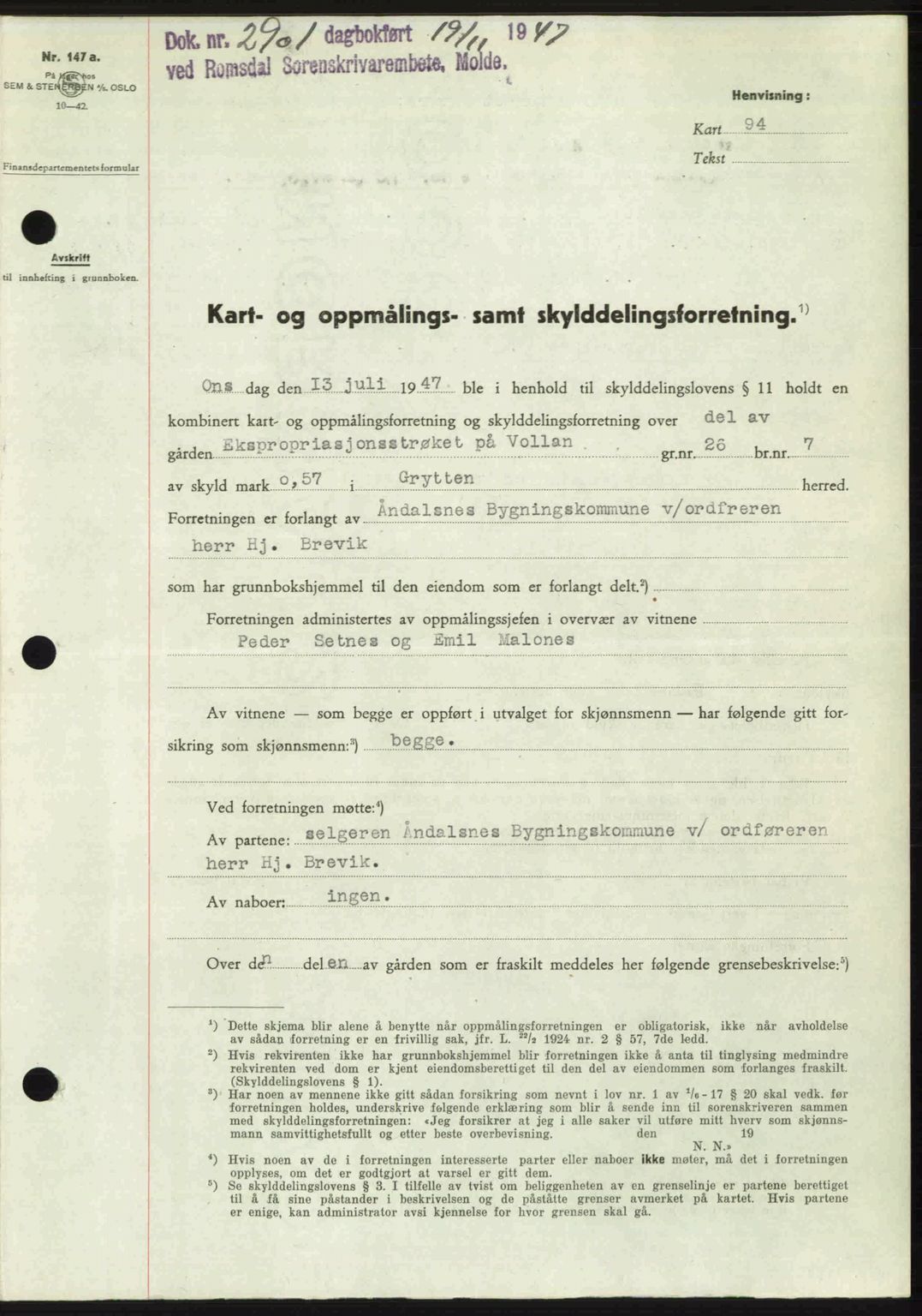 Romsdal sorenskriveri, AV/SAT-A-4149/1/2/2C: Pantebok nr. A24, 1947-1947, Dagboknr: 2901/1947