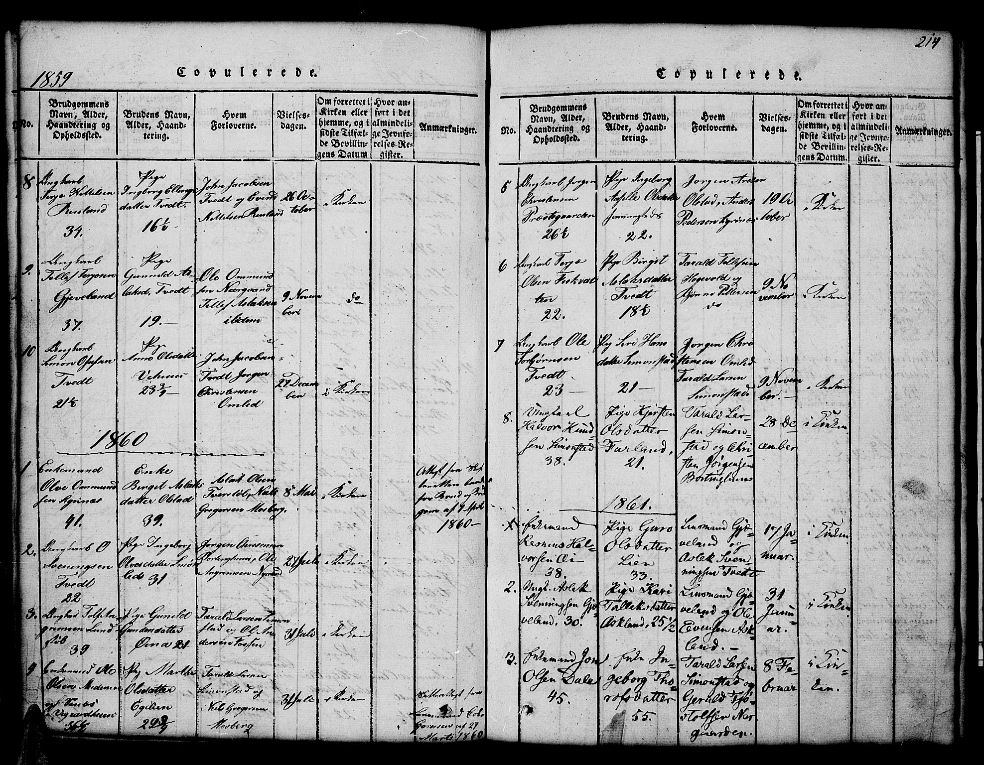 Åmli sokneprestkontor, AV/SAK-1111-0050/F/Fb/Fbc/L0001: Klokkerbok nr. B 1, 1816-1867, s. 214