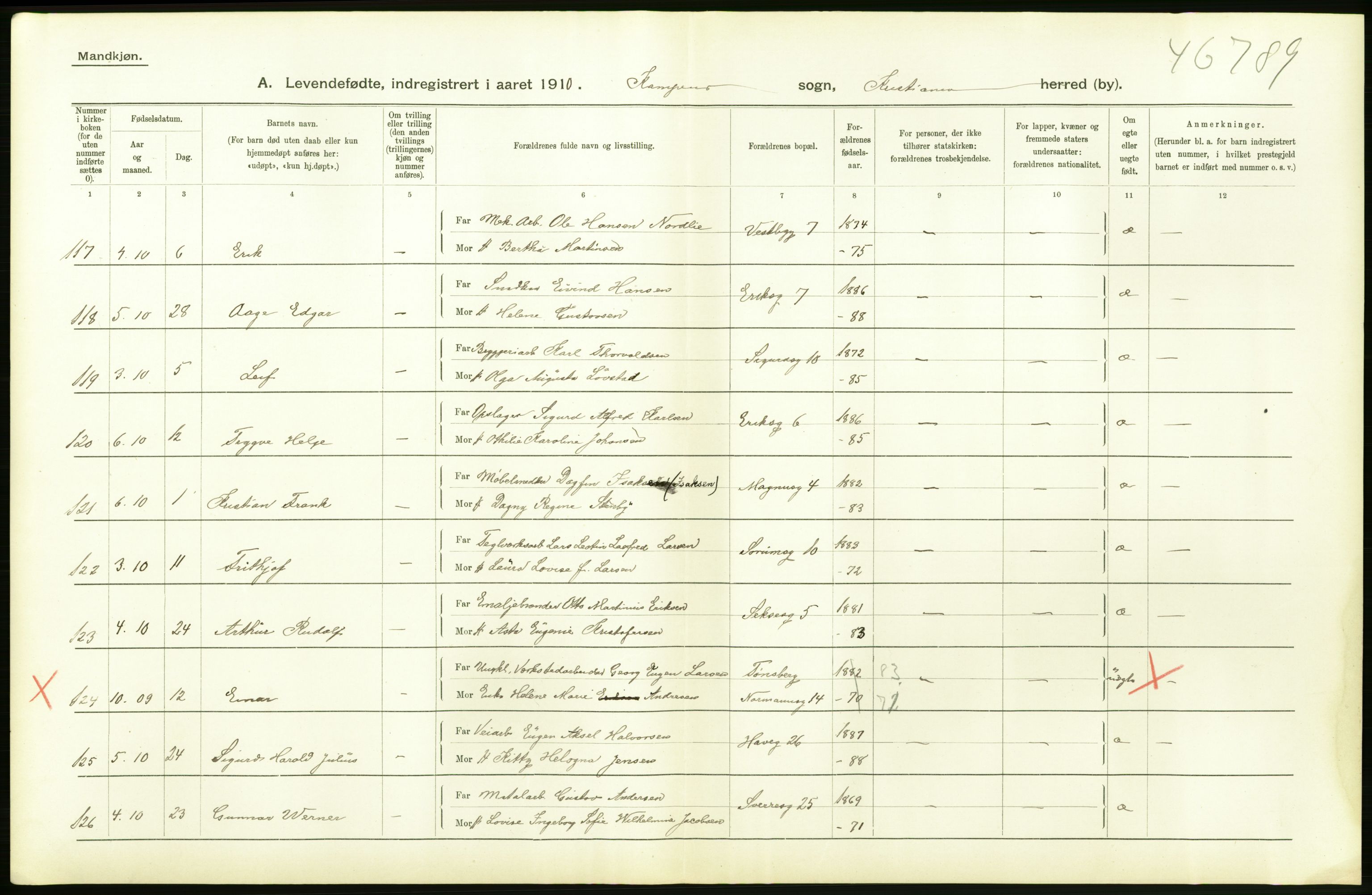 Statistisk sentralbyrå, Sosiodemografiske emner, Befolkning, AV/RA-S-2228/D/Df/Dfa/Dfah/L0006: Kristiania: Levendefødte menn., 1910, s. 334