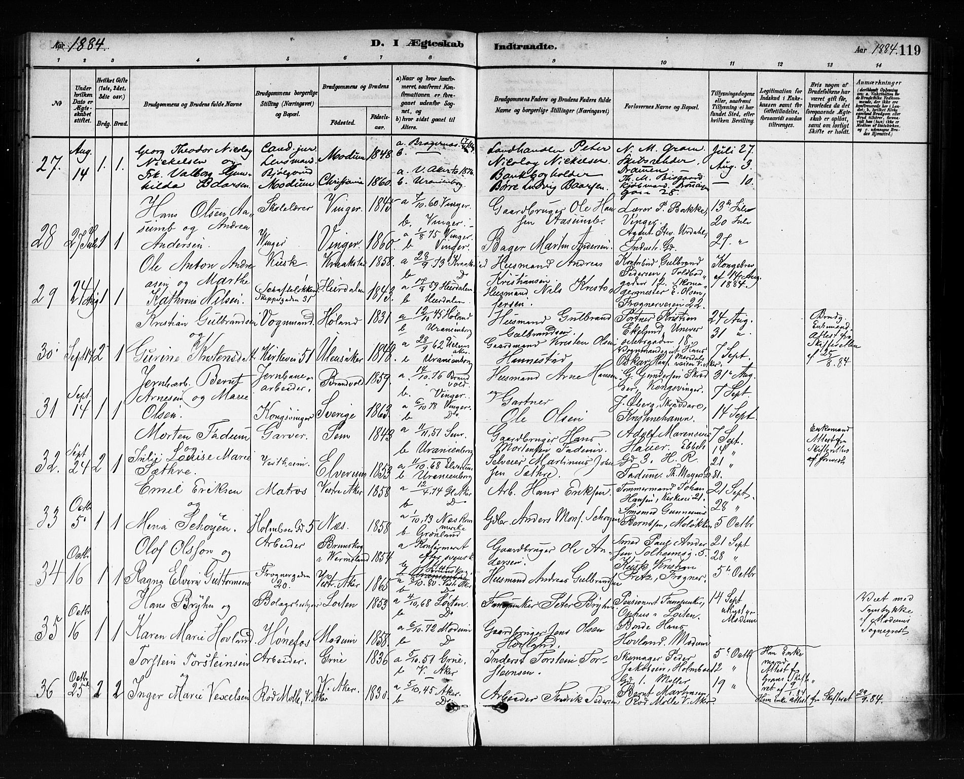 Uranienborg prestekontor Kirkebøker, AV/SAO-A-10877/F/Fa/L0002: Ministerialbok nr. I 2, 1880-1896, s. 119
