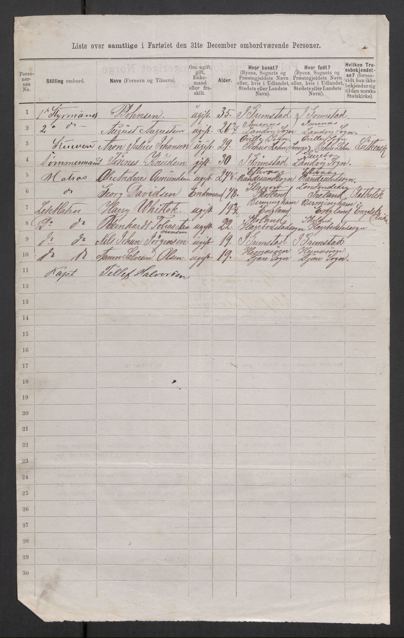 RA, Folketelling 1875, skipslister: Skip i utenrikske havner, hjemmehørende i 1) byer og ladesteder, Grimstad - Tromsø, 2) landdistrikter, 1875, s. 177