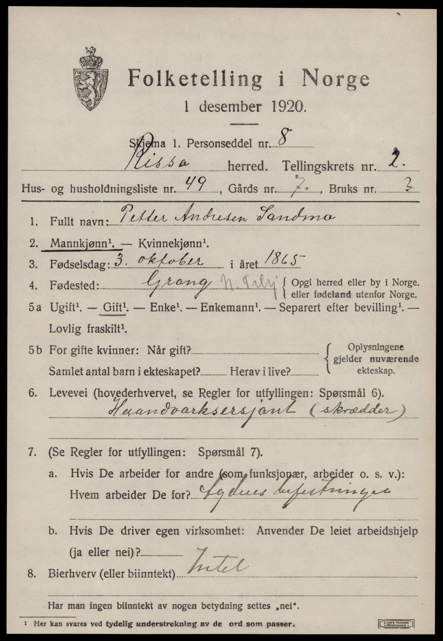 SAT, Folketelling 1920 for 1624 Rissa herred, 1920, s. 2267