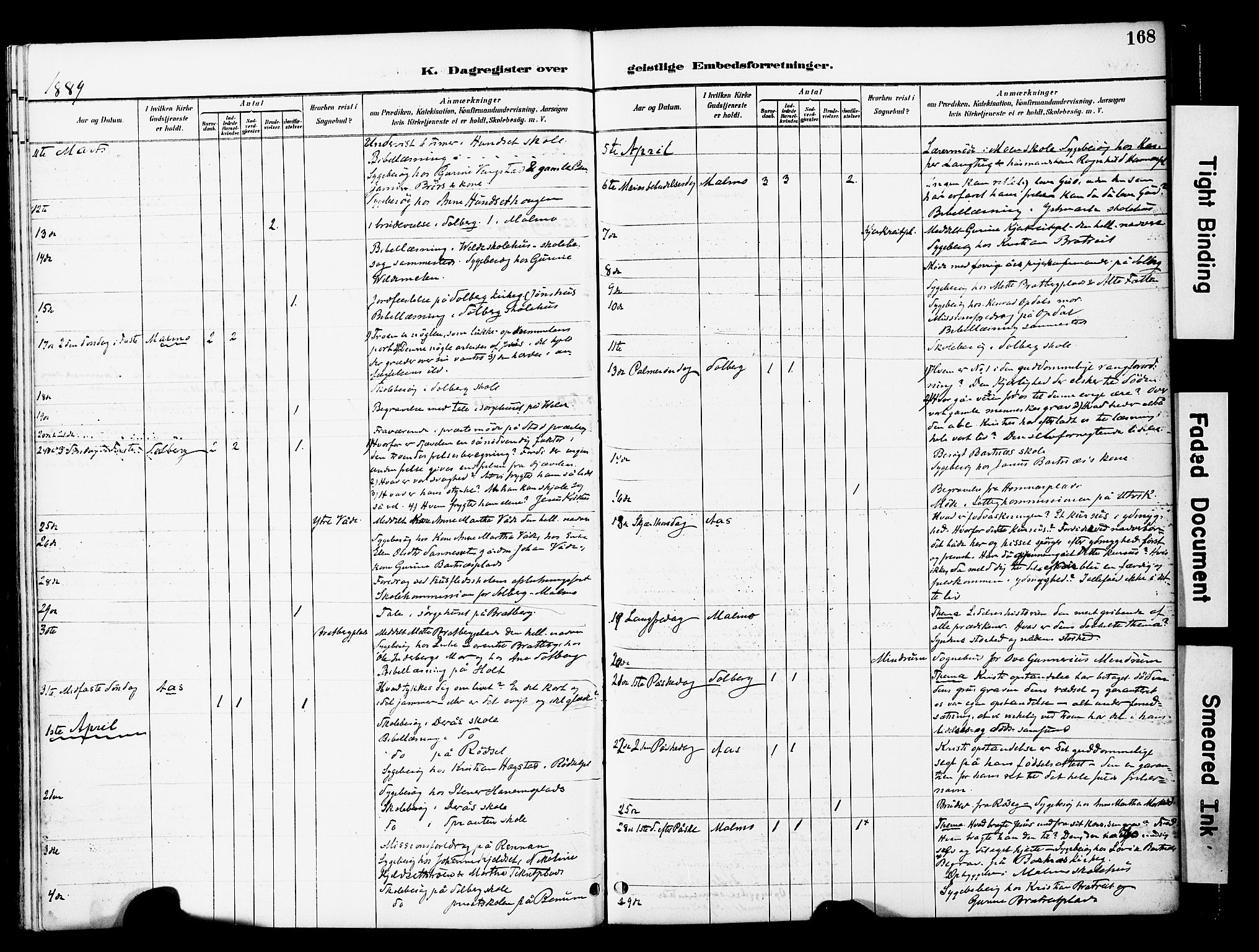 Ministerialprotokoller, klokkerbøker og fødselsregistre - Nord-Trøndelag, SAT/A-1458/741/L0396: Ministerialbok nr. 741A10, 1889-1901, s. 168