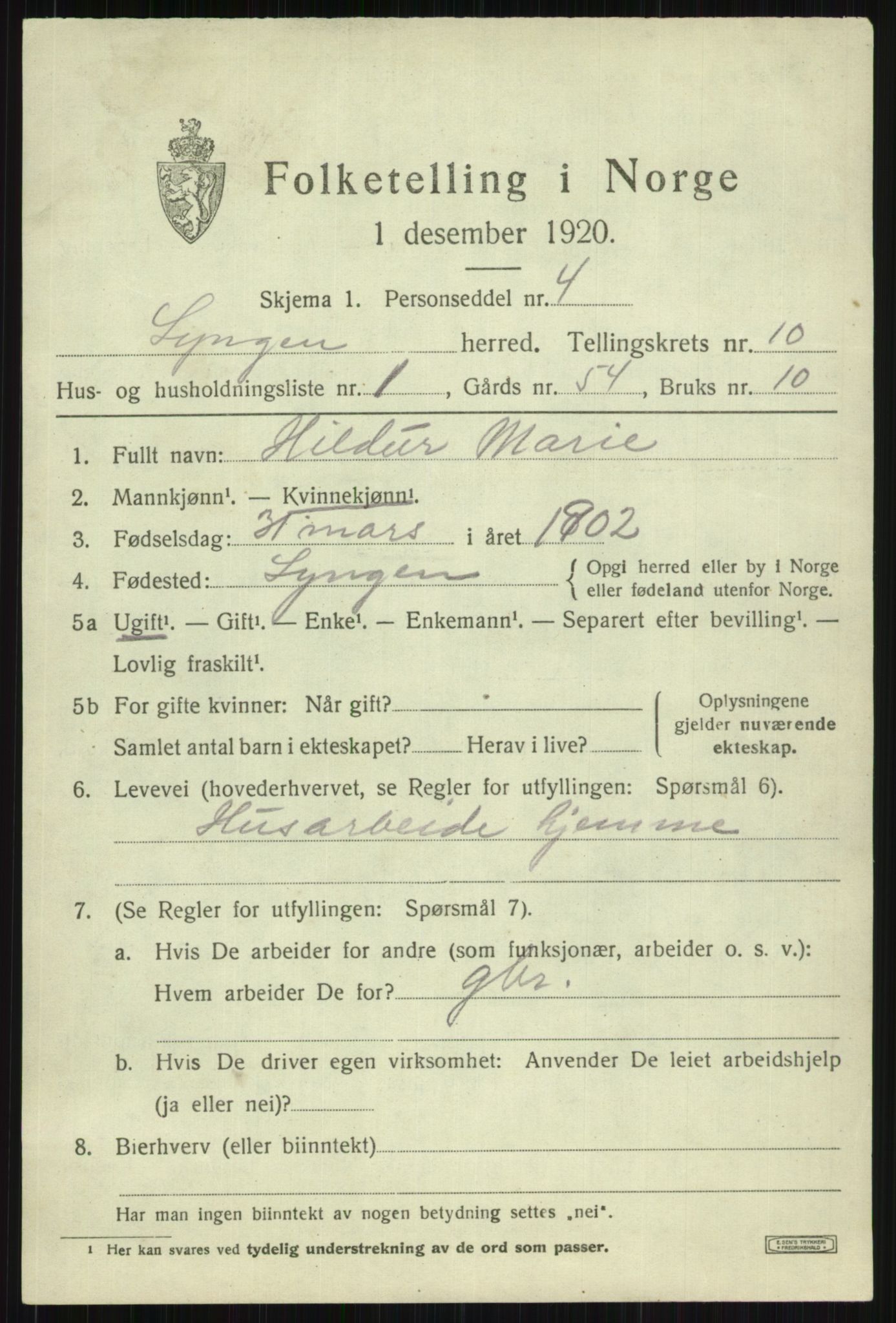 SATØ, Folketelling 1920 for 1938 Lyngen herred, 1920, s. 8103