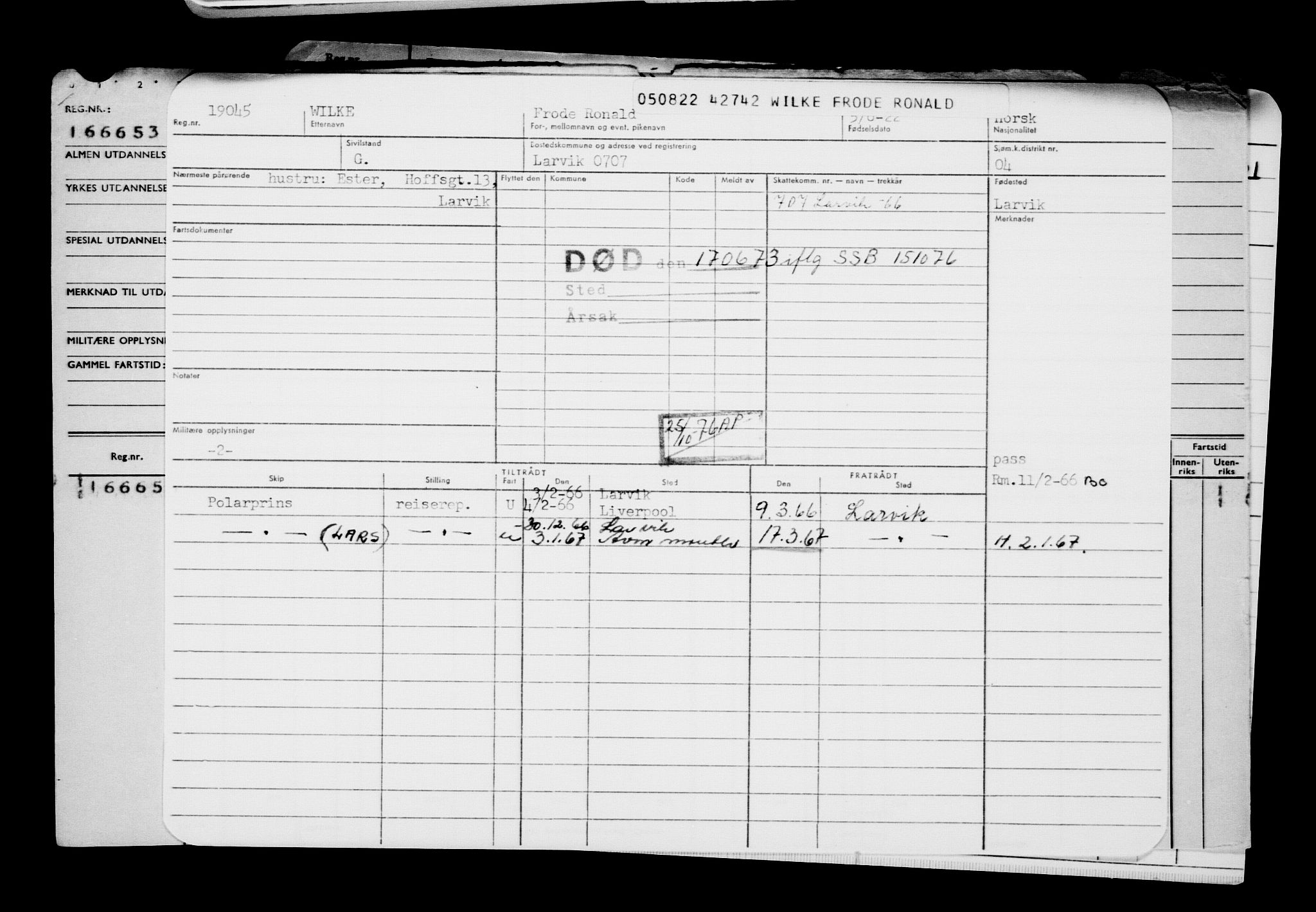 Direktoratet for sjømenn, AV/RA-S-3545/G/Gb/L0209: Hovedkort, 1922, s. 394