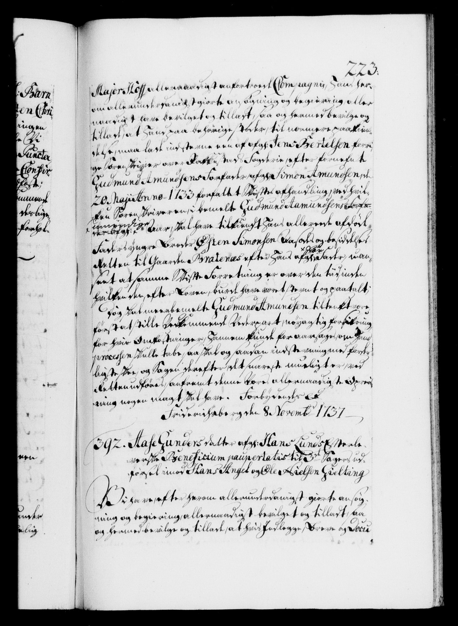 Danske Kanselli 1572-1799, RA/EA-3023/F/Fc/Fca/Fcaa/L0030: Norske registre, 1737-1738, s. 223a