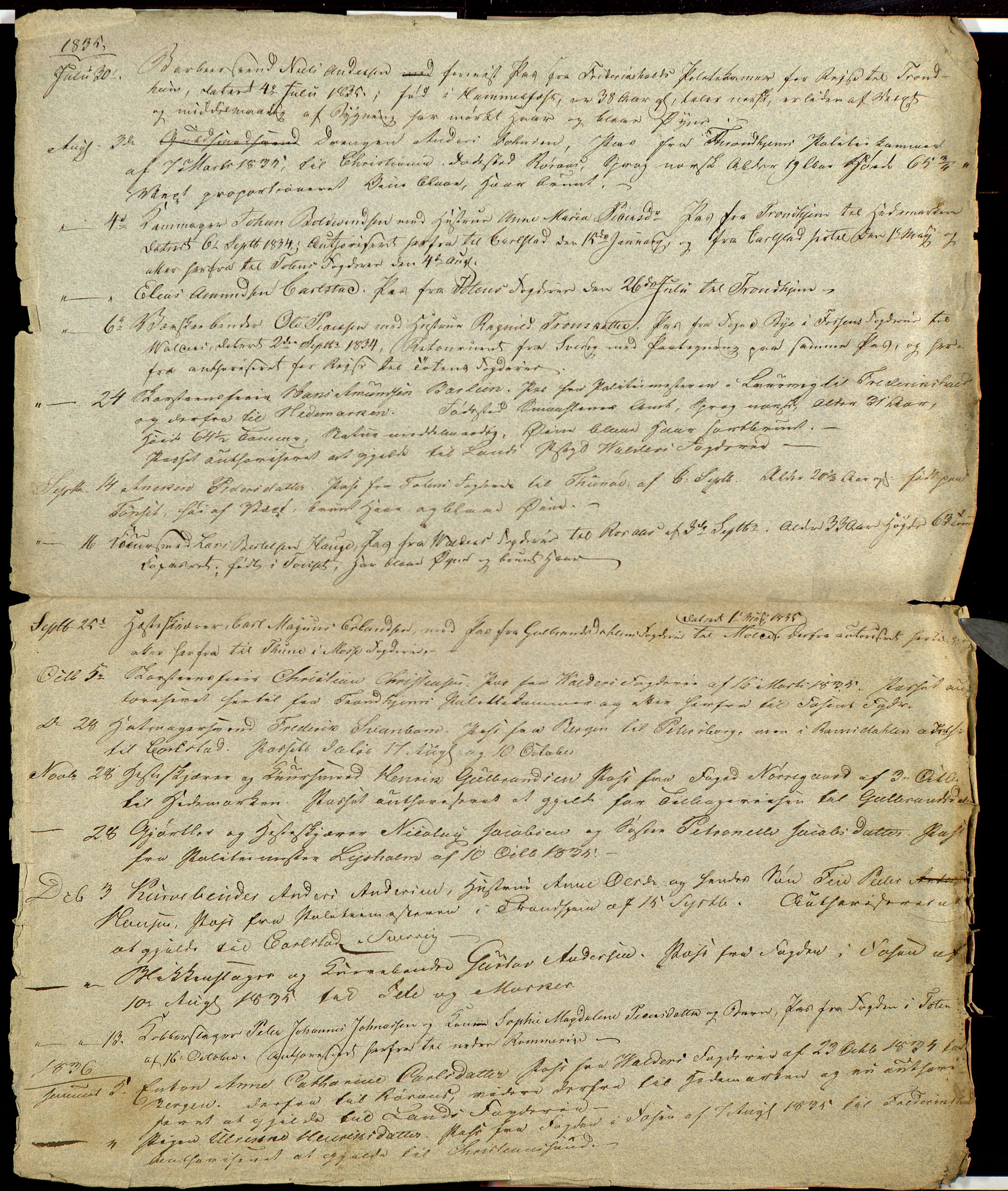 Hedemarken fogderi, AV/SAH-FOGDH-001/L/La/0001 / Passjournal, 1834-1837