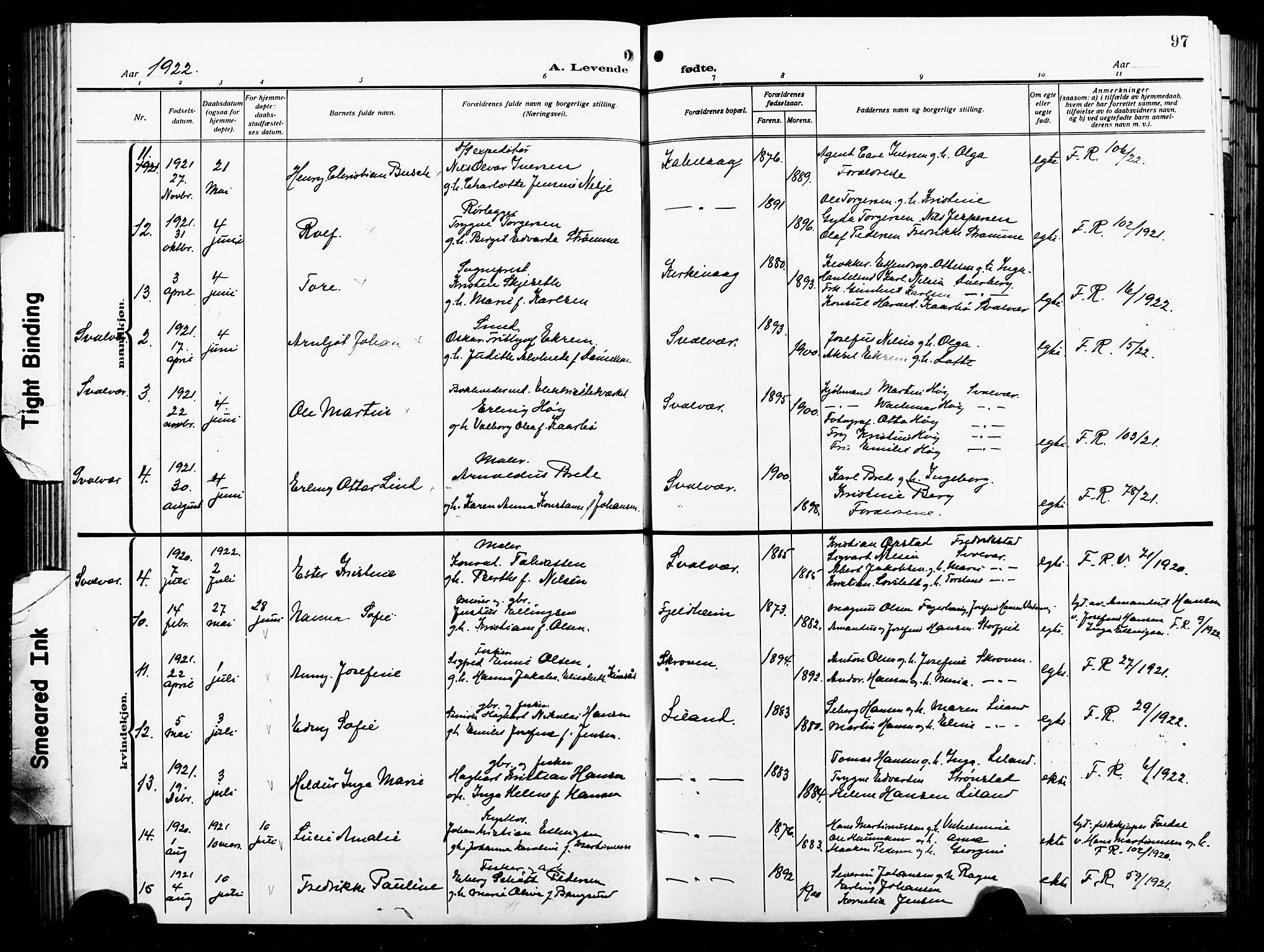 Ministerialprotokoller, klokkerbøker og fødselsregistre - Nordland, AV/SAT-A-1459/874/L1080: Klokkerbok nr. 874C09, 1915-1925, s. 97