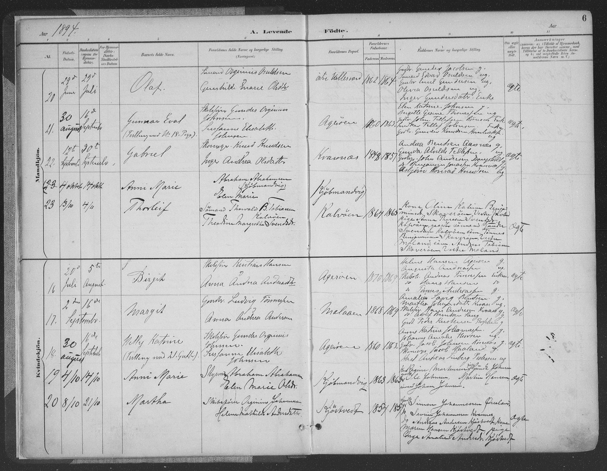 Høvåg sokneprestkontor, AV/SAK-1111-0025/F/Fa/L0006: Ministerialbok nr. A 6, 1894-1923, s. 6