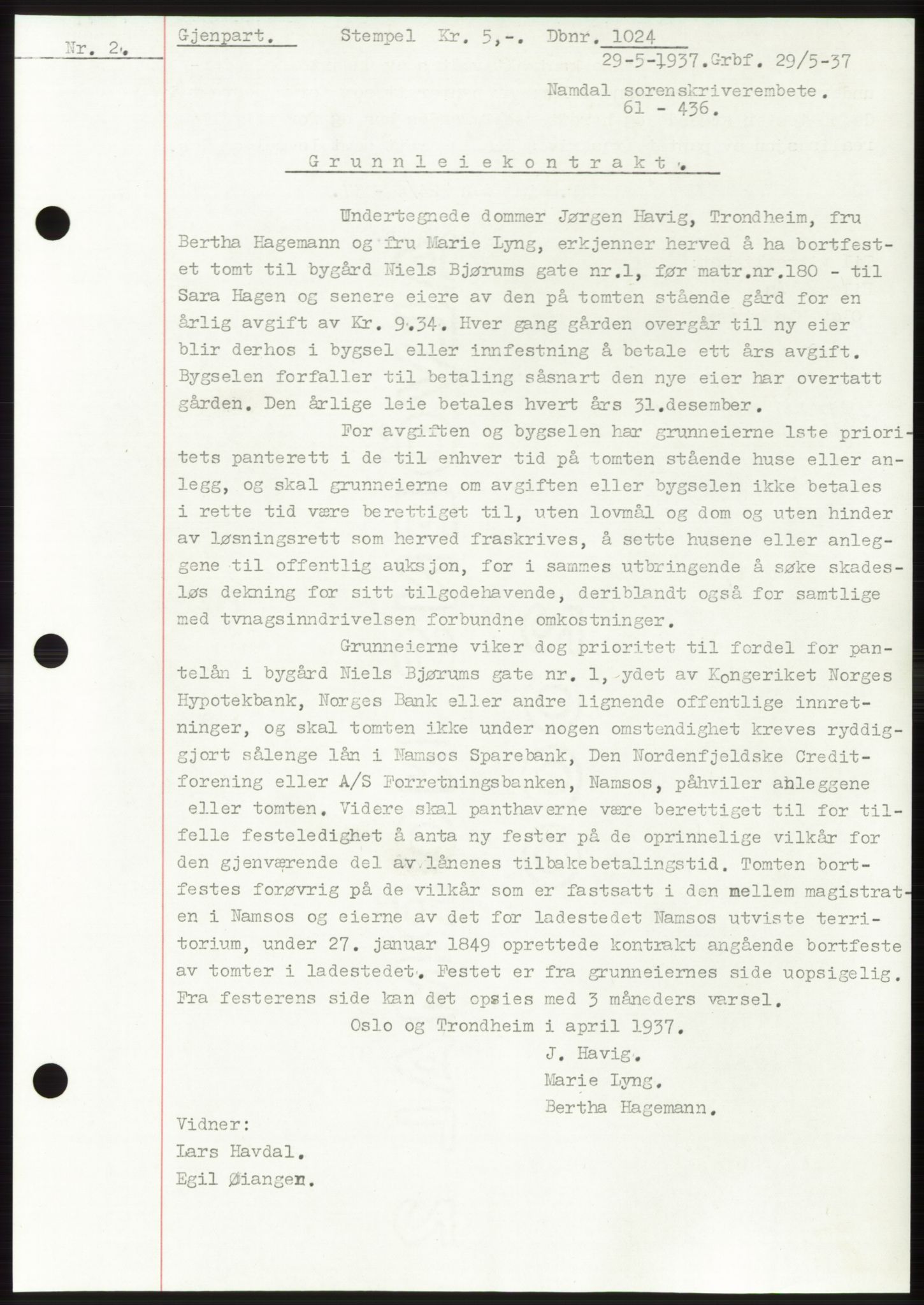 Namdal sorenskriveri, SAT/A-4133/1/2/2C: Pantebok nr. -, 1937-1939, Tingl.dato: 29.05.1937