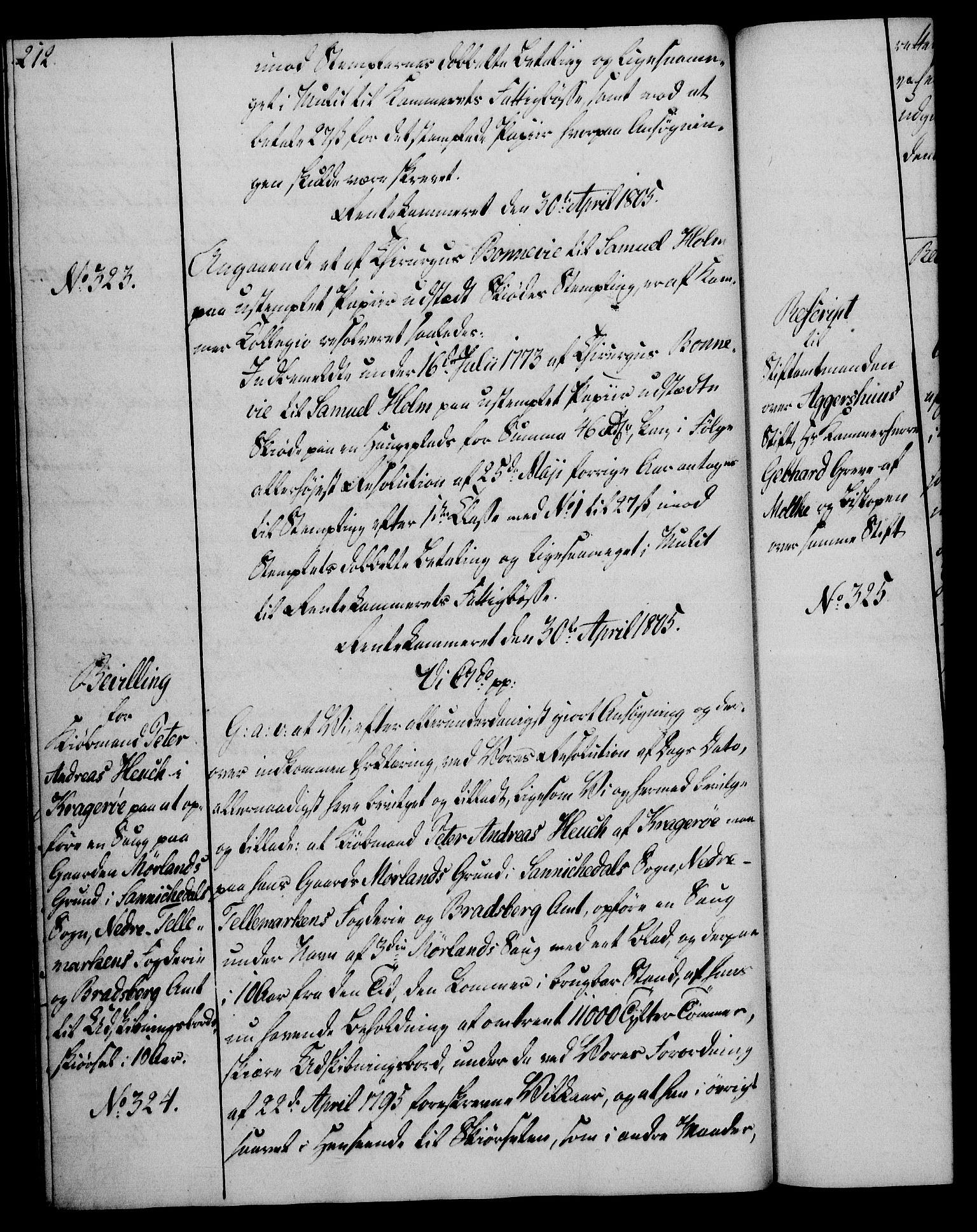 Rentekammeret, Kammerkanselliet, RA/EA-3111/G/Gg/Gga/L0018: Norsk ekspedisjonsprotokoll med register (merket RK 53.18), 1804-1806, s. 212
