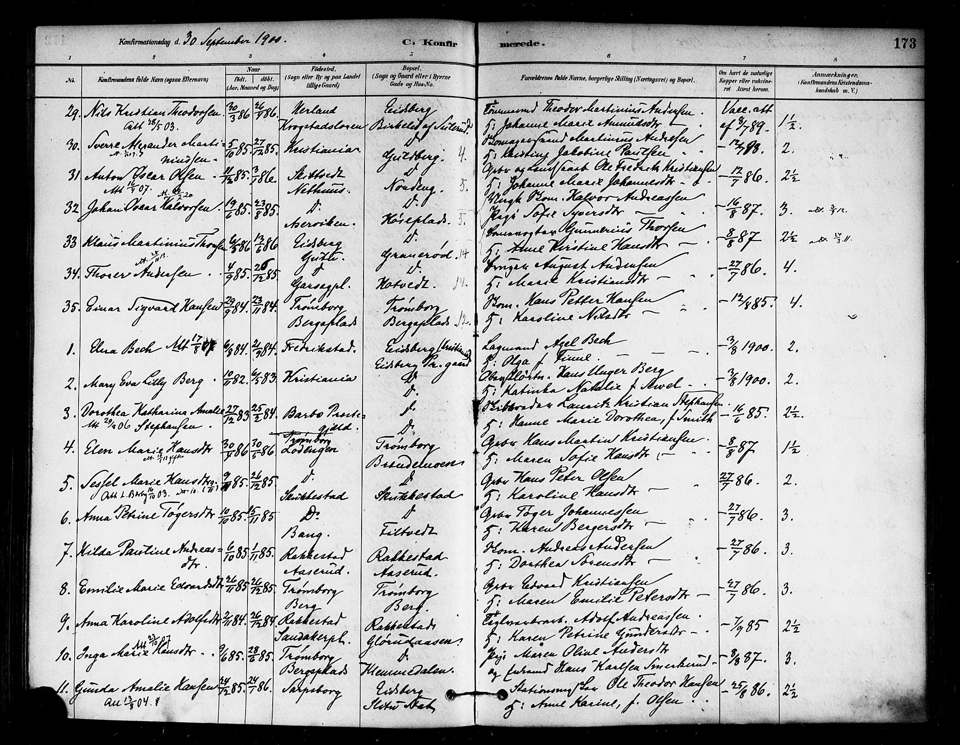 Eidsberg prestekontor Kirkebøker, AV/SAO-A-10905/F/Fa/L0012: Ministerialbok nr. I 12, 1879-1901, s. 173