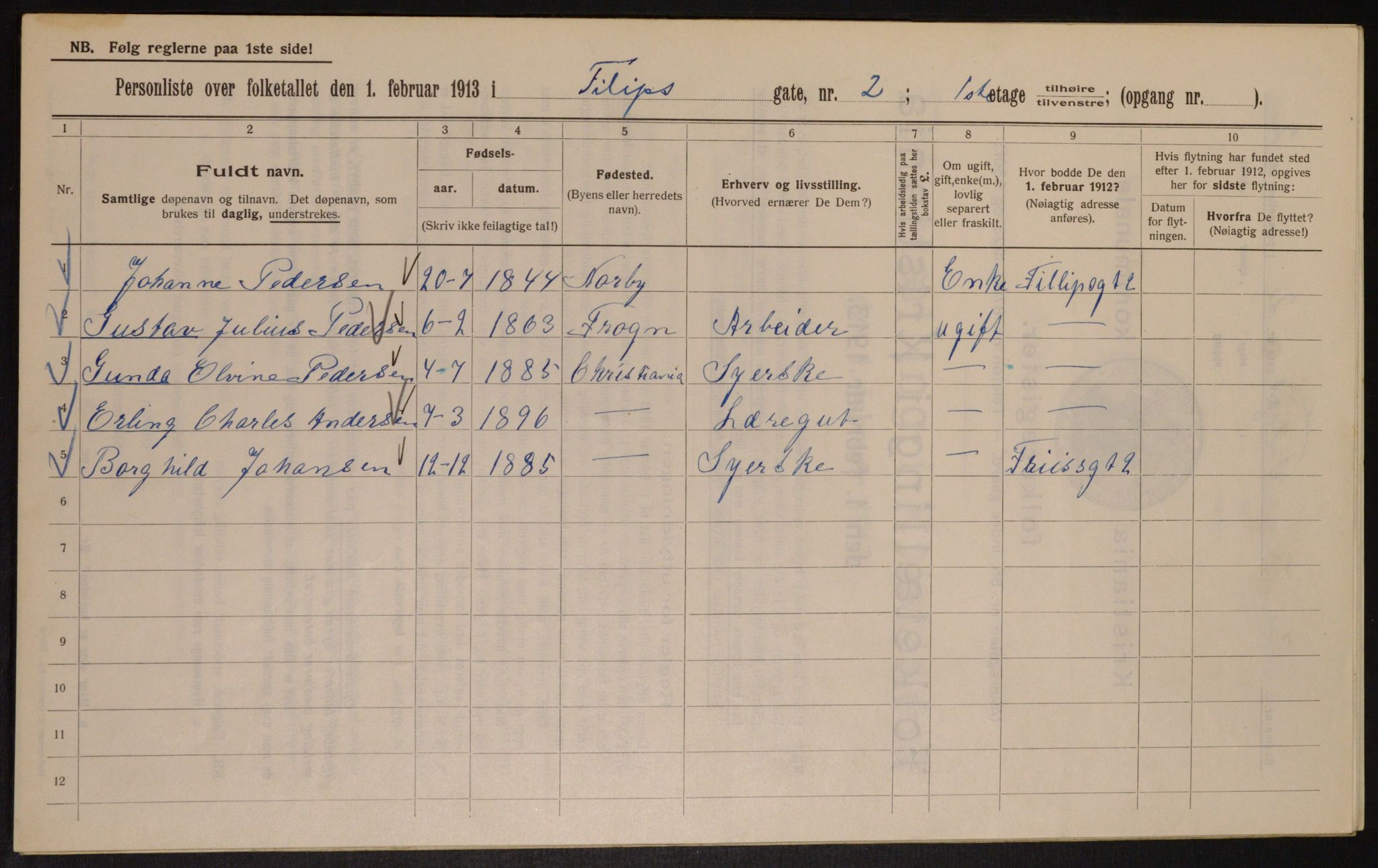 OBA, Kommunal folketelling 1.2.1913 for Kristiania, 1913, s. 24349