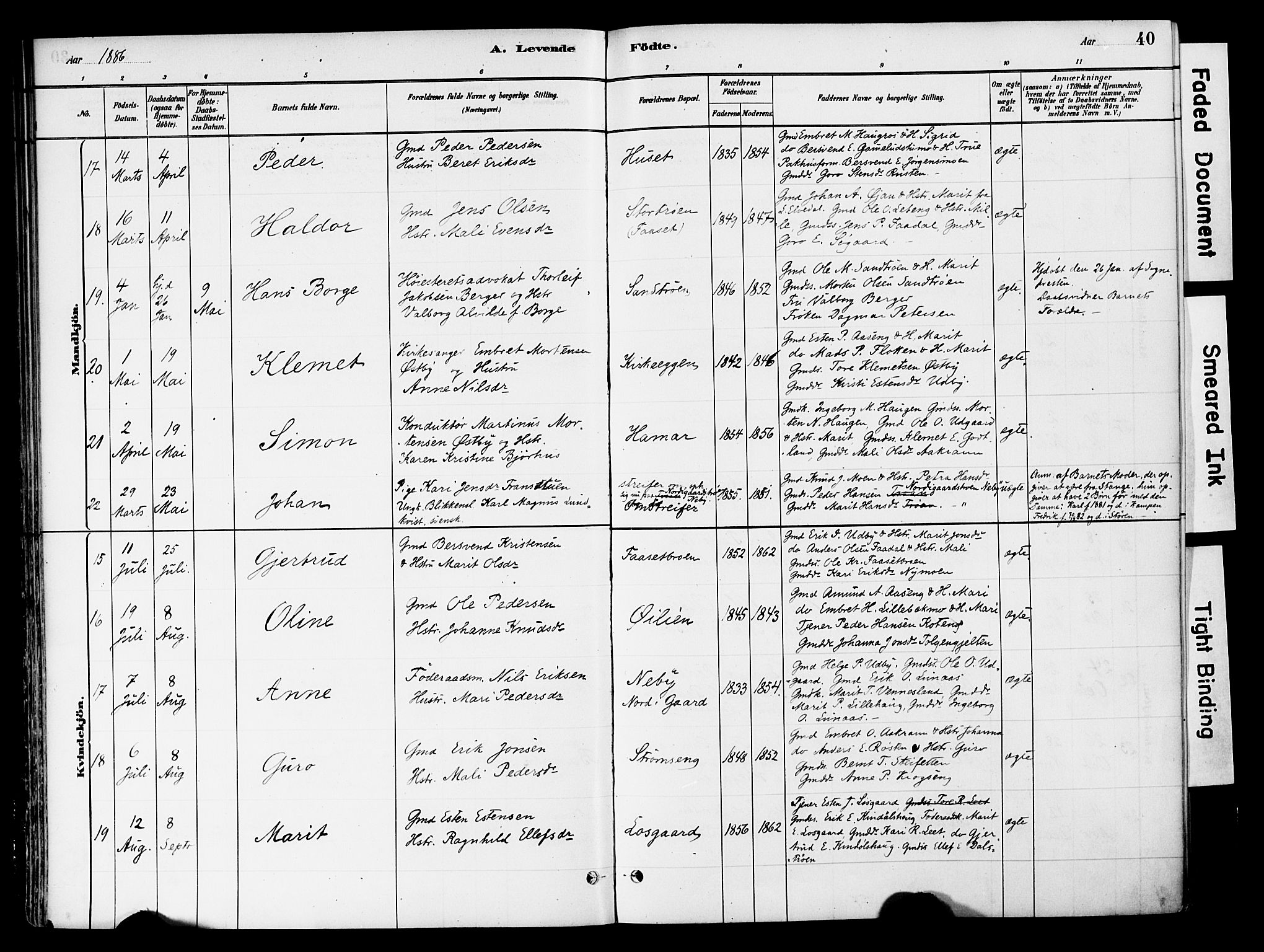 Tynset prestekontor, SAH/PREST-058/H/Ha/Haa/L0022: Ministerialbok nr. 22, 1880-1899, s. 40