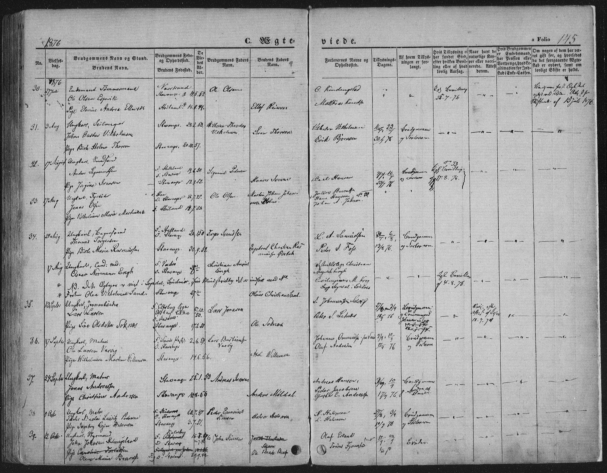 Domkirken sokneprestkontor, AV/SAST-A-101812/001/30/30BA/L0019: Ministerialbok nr. A 18, 1857-1877, s. 145