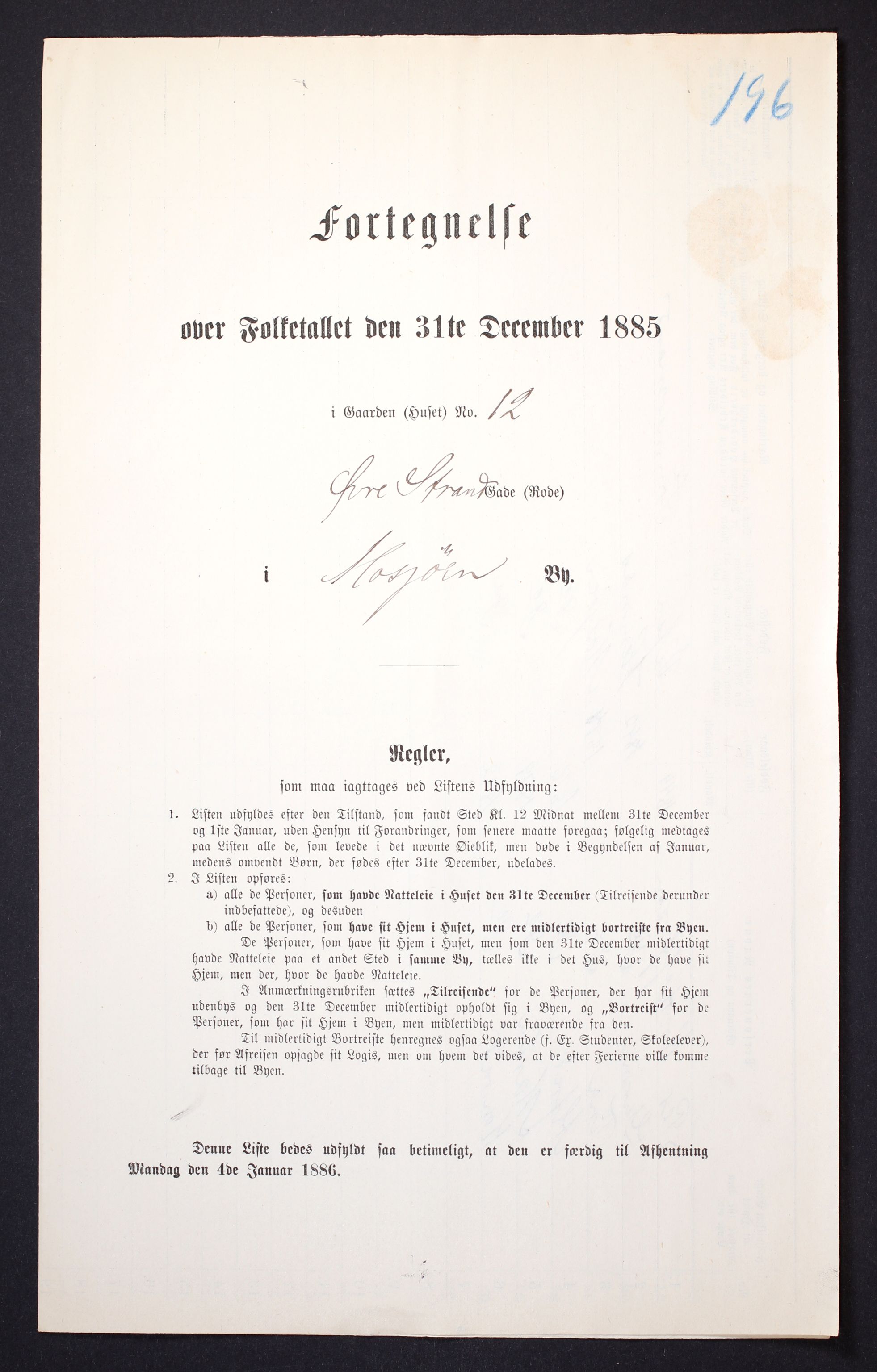 SAT, Folketelling 1885 for 1802 Mosjøen ladested, 1885