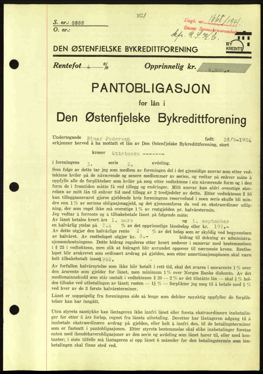Onsøy sorenskriveri, SAO/A-10474/G/Ga/Gac/L0003: Pantebok nr. B3, 1940-1944, Dagboknr: 1668/1941