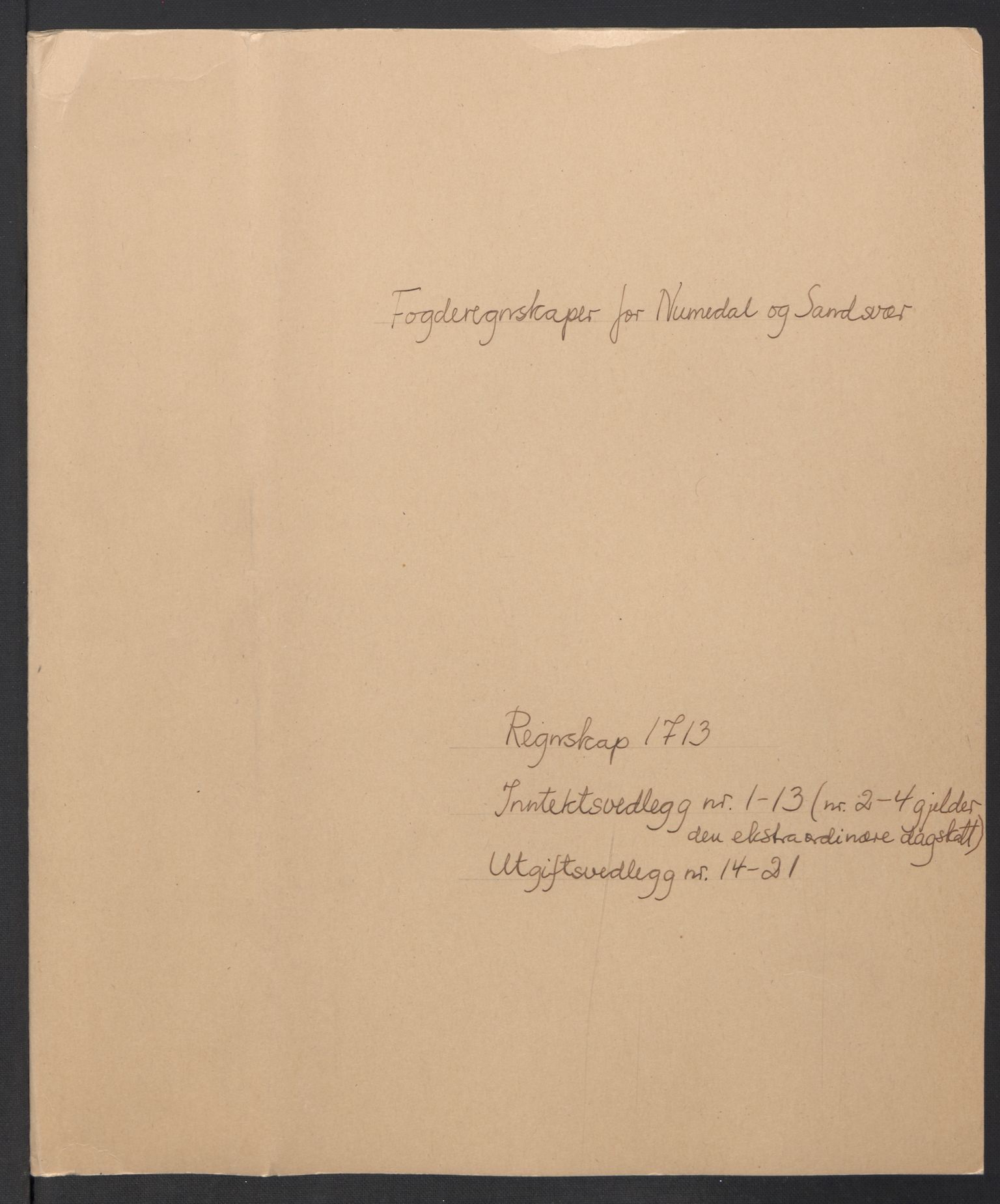 Rentekammeret inntil 1814, Reviderte regnskaper, Fogderegnskap, AV/RA-EA-4092/R24/L1588: Fogderegnskap Numedal og Sandsvær, 1713, s. 2