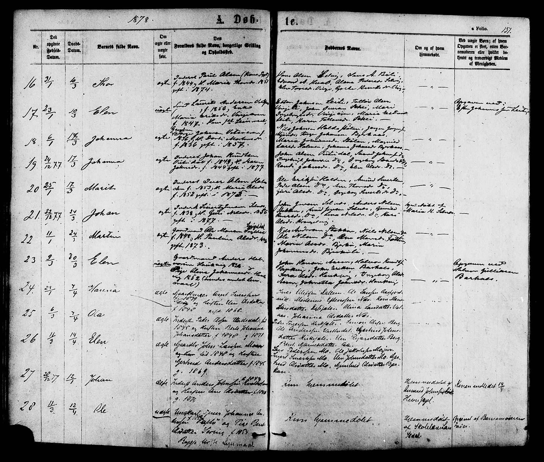 Ministerialprotokoller, klokkerbøker og fødselsregistre - Sør-Trøndelag, SAT/A-1456/630/L0495: Ministerialbok nr. 630A08, 1868-1878, s. 151