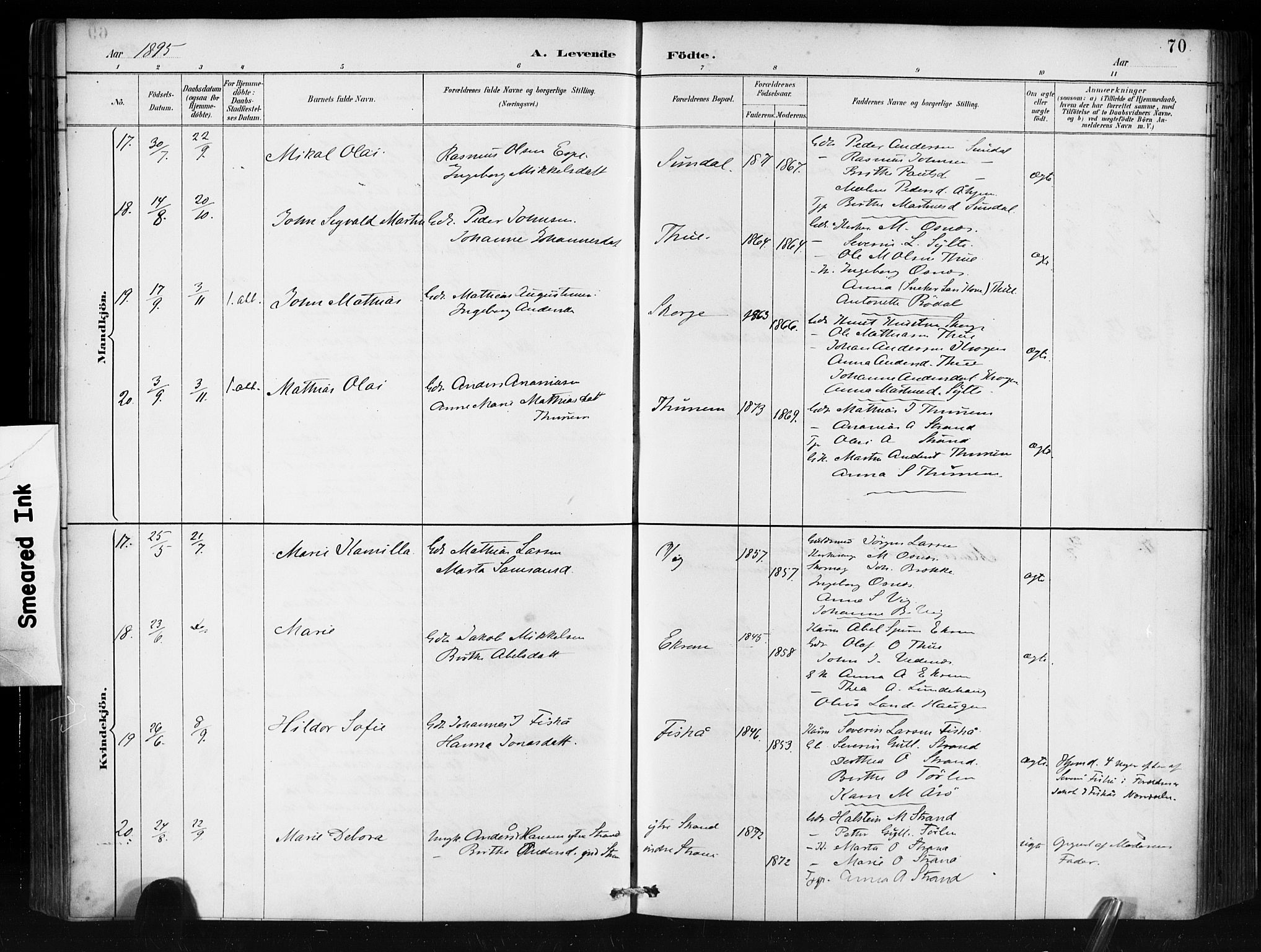 Ministerialprotokoller, klokkerbøker og fødselsregistre - Møre og Romsdal, AV/SAT-A-1454/501/L0008: Ministerialbok nr. 501A08, 1885-1901, s. 70