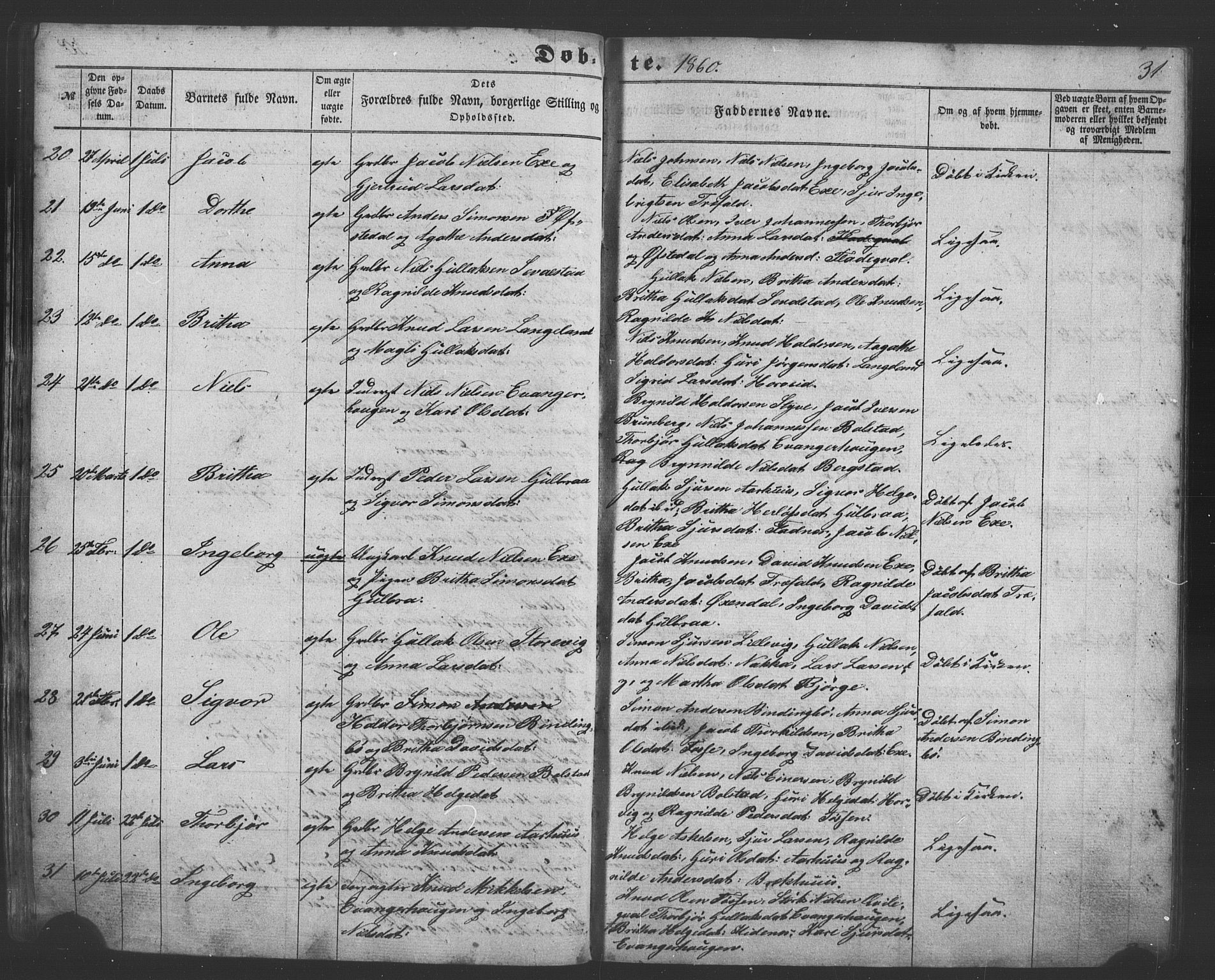 Evanger sokneprestembete, AV/SAB-A-99924: Klokkerbok nr. A 1, 1855-1864, s. 31