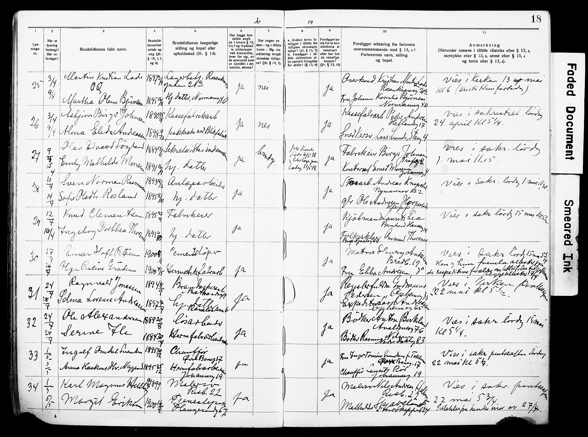 St. Johannes sokneprestkontor, AV/SAST-A-101814/001/70/705BA/L0004: Lysningsprotokoll nr. 4, 1919-1928, s. 18