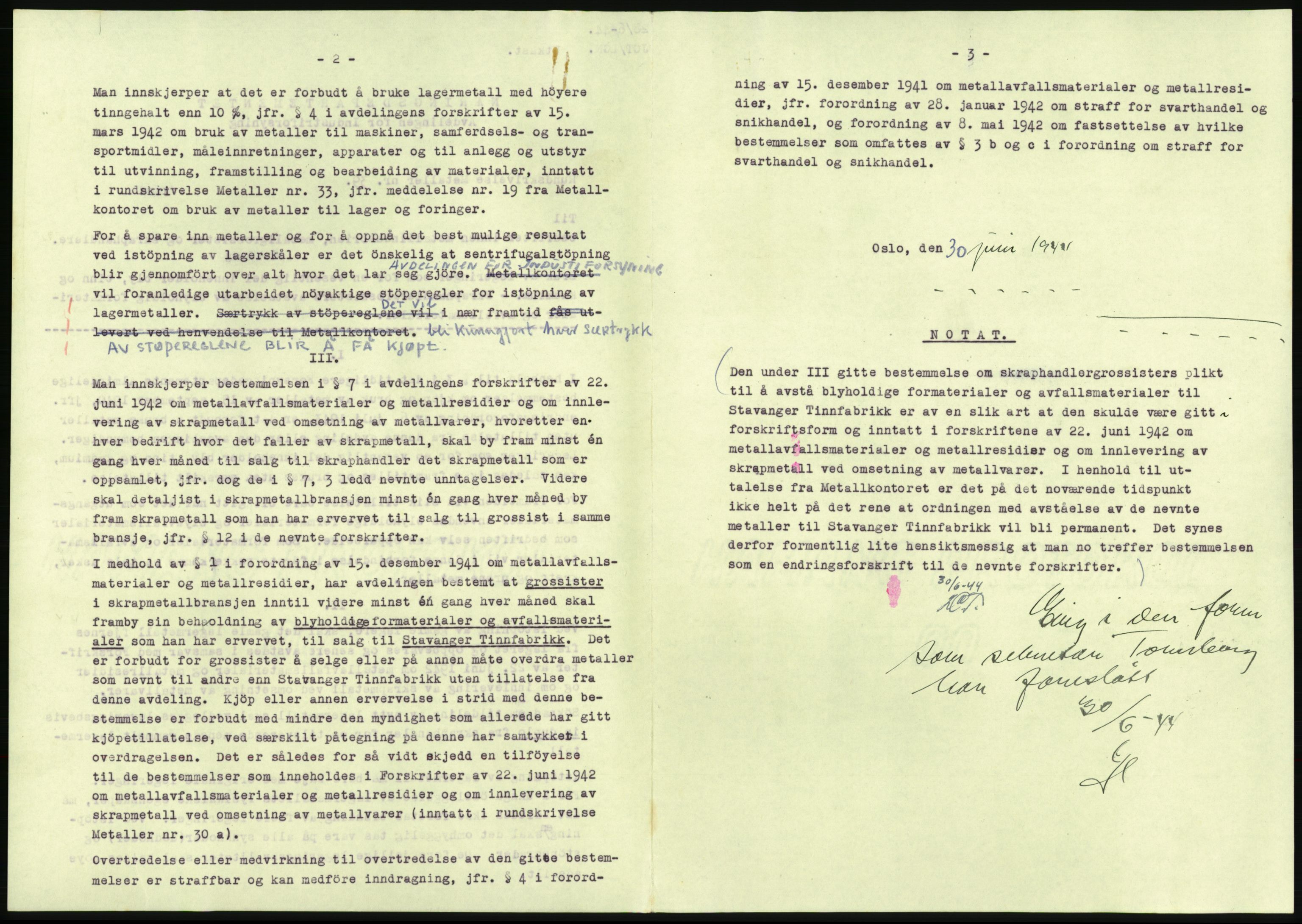 Direktoratet for industriforsyning, Sekretariatet, AV/RA-S-4153/D/Df/L0054: 9. Metallkontoret, 1940-1945, s. 1788