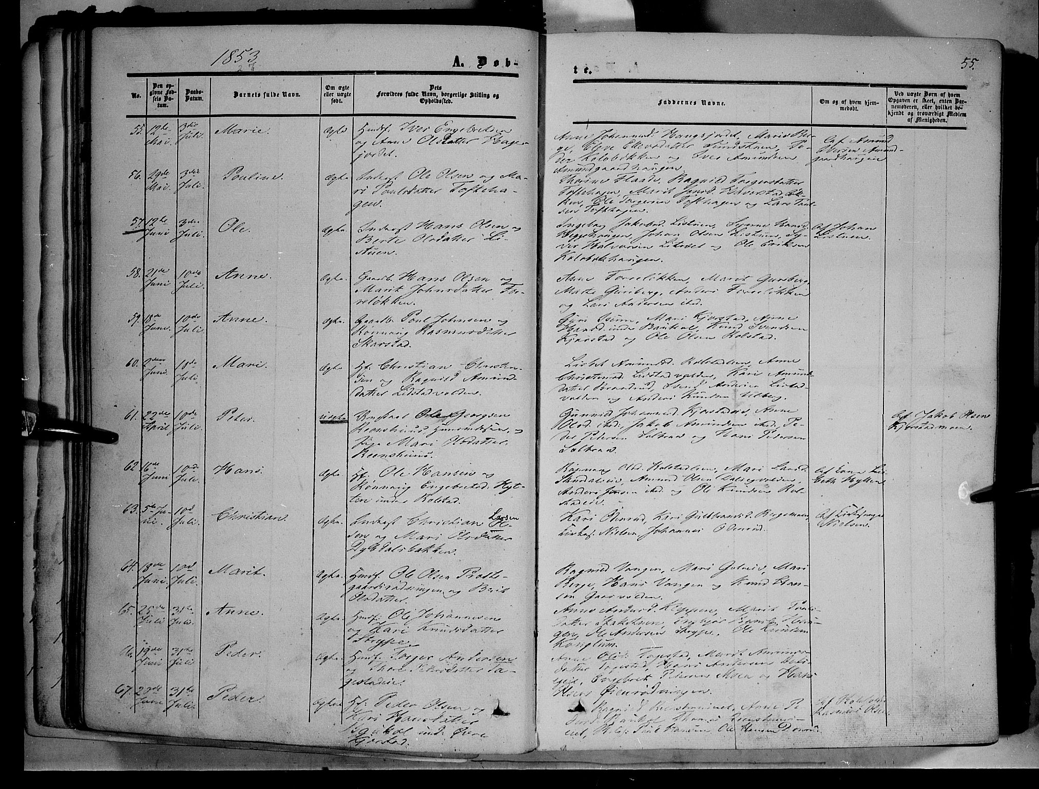 Sør-Fron prestekontor, AV/SAH-PREST-010/H/Ha/Haa/L0001: Ministerialbok nr. 1, 1849-1863, s. 55