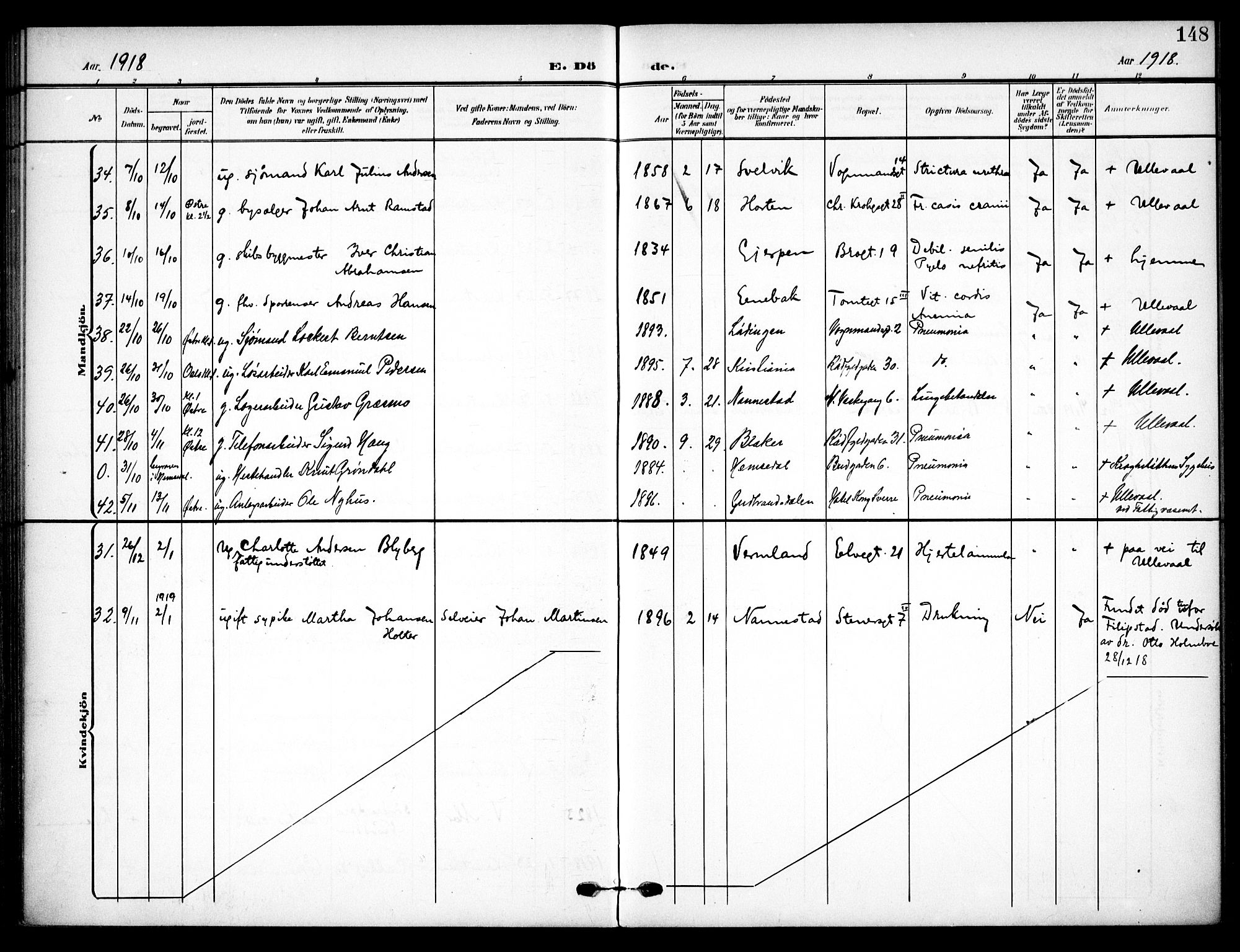 Vaterland prestekontor Kirkebøker, AV/SAO-A-10880/F/Fa/L0002: Ministerialbok nr. 2, 1907-1921, s. 148