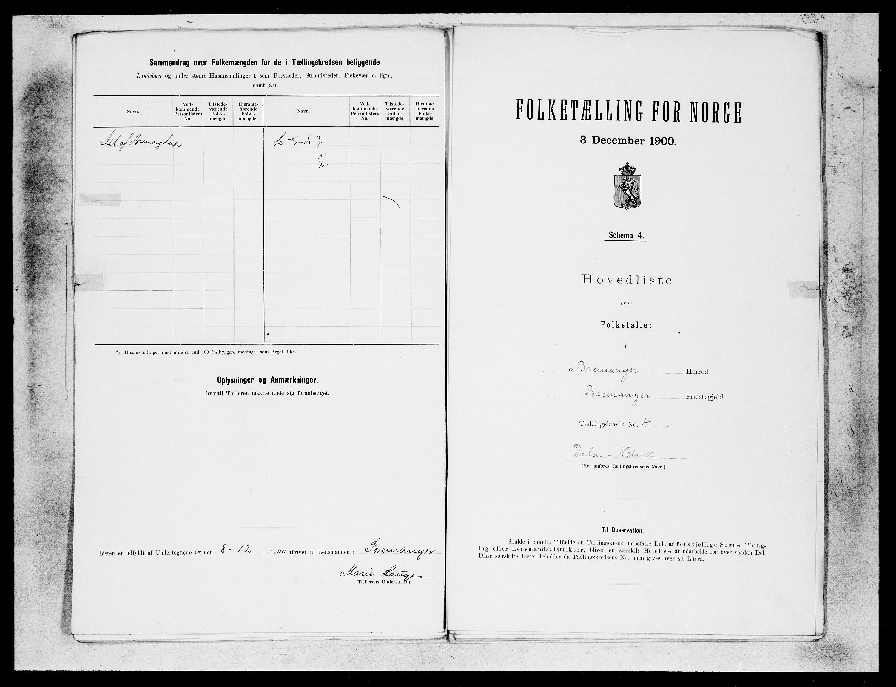 SAB, Folketelling 1900 for 1438 Bremanger herred, 1900, s. 7