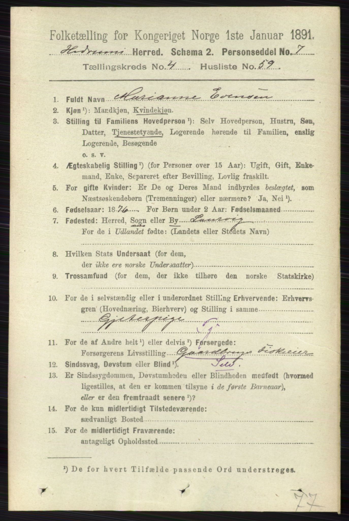 RA, Folketelling 1891 for 0727 Hedrum herred, 1891, s. 1730